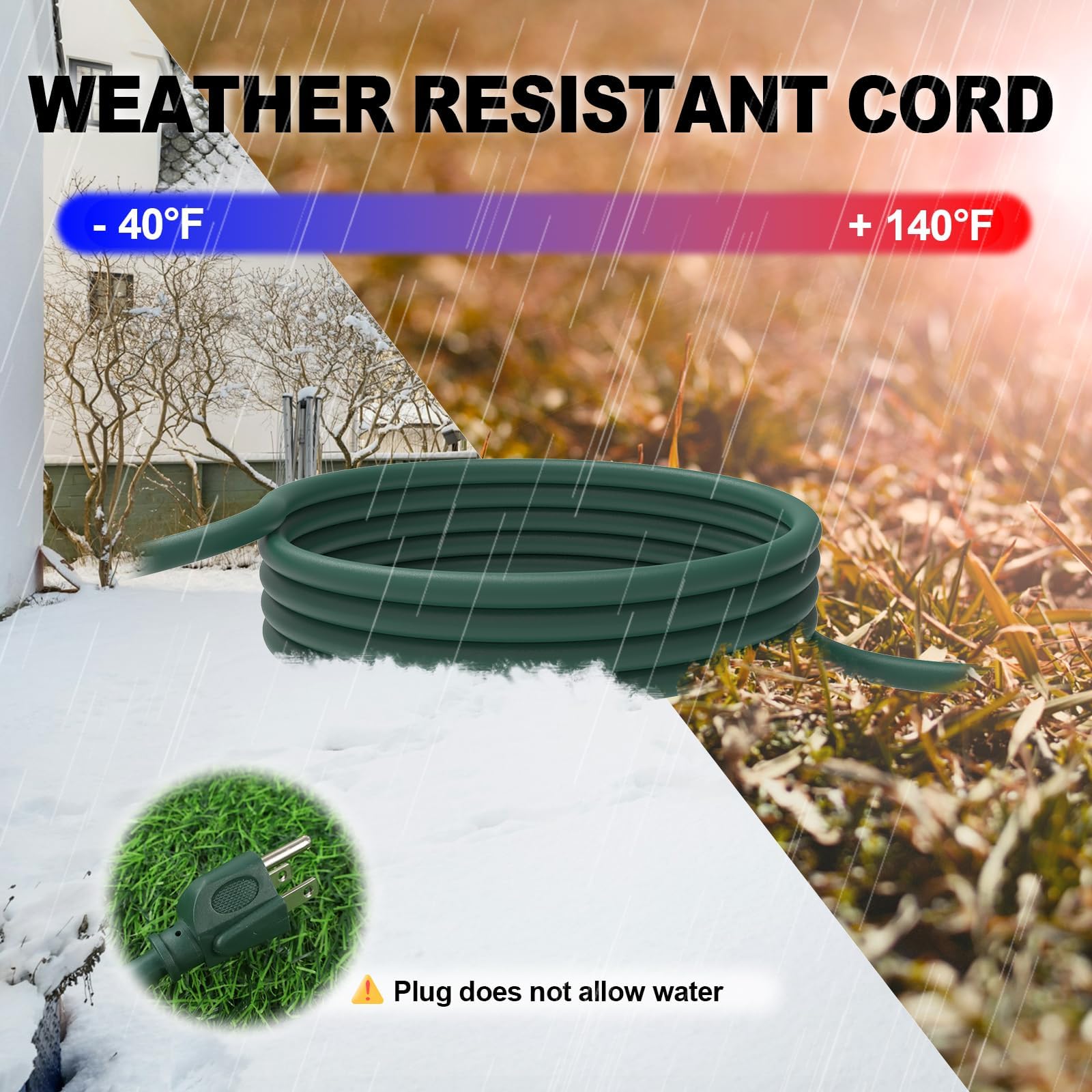 Ep 6 Ft Outdoor Extension Cord With 3 Electrical Power Outlets   16/3 Sjtw Green Cable With 3 Prong Grounded Plug For Safety Gre