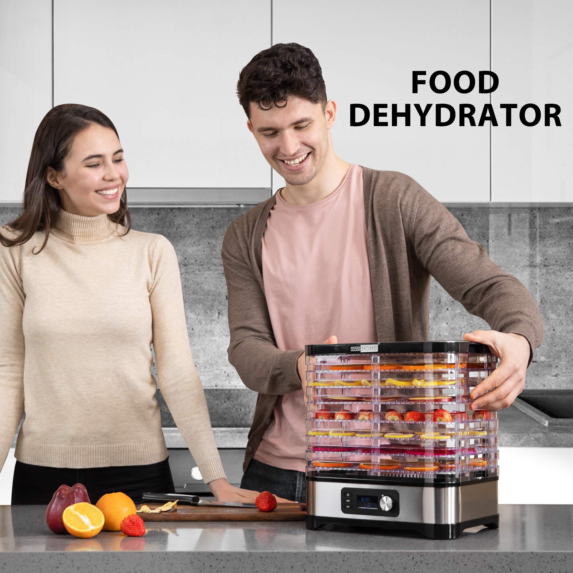 Vivohome Electric 400W 8 Trays Food Dehydrator Machine With 48H Timer And Temperature Control 95 176?, Bpa Free, Fine Meshed Plastic Sheet And Silicone Trivet Tong Included