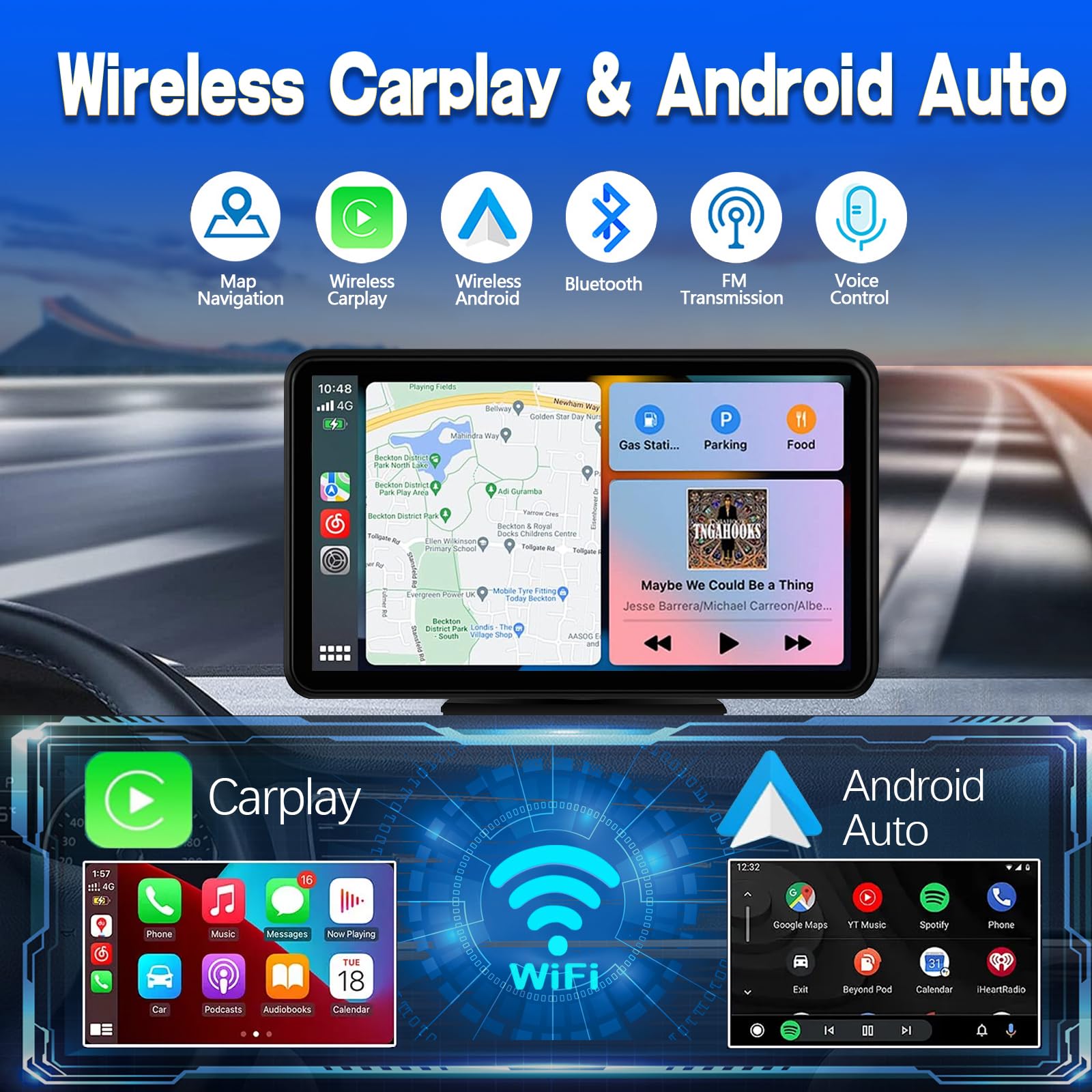 Wireless Carplay Screen For Car 7'' Hd Portable Car Stereo Touchscreen With Apple Carplay And Android Auto With Mirror Link/Back