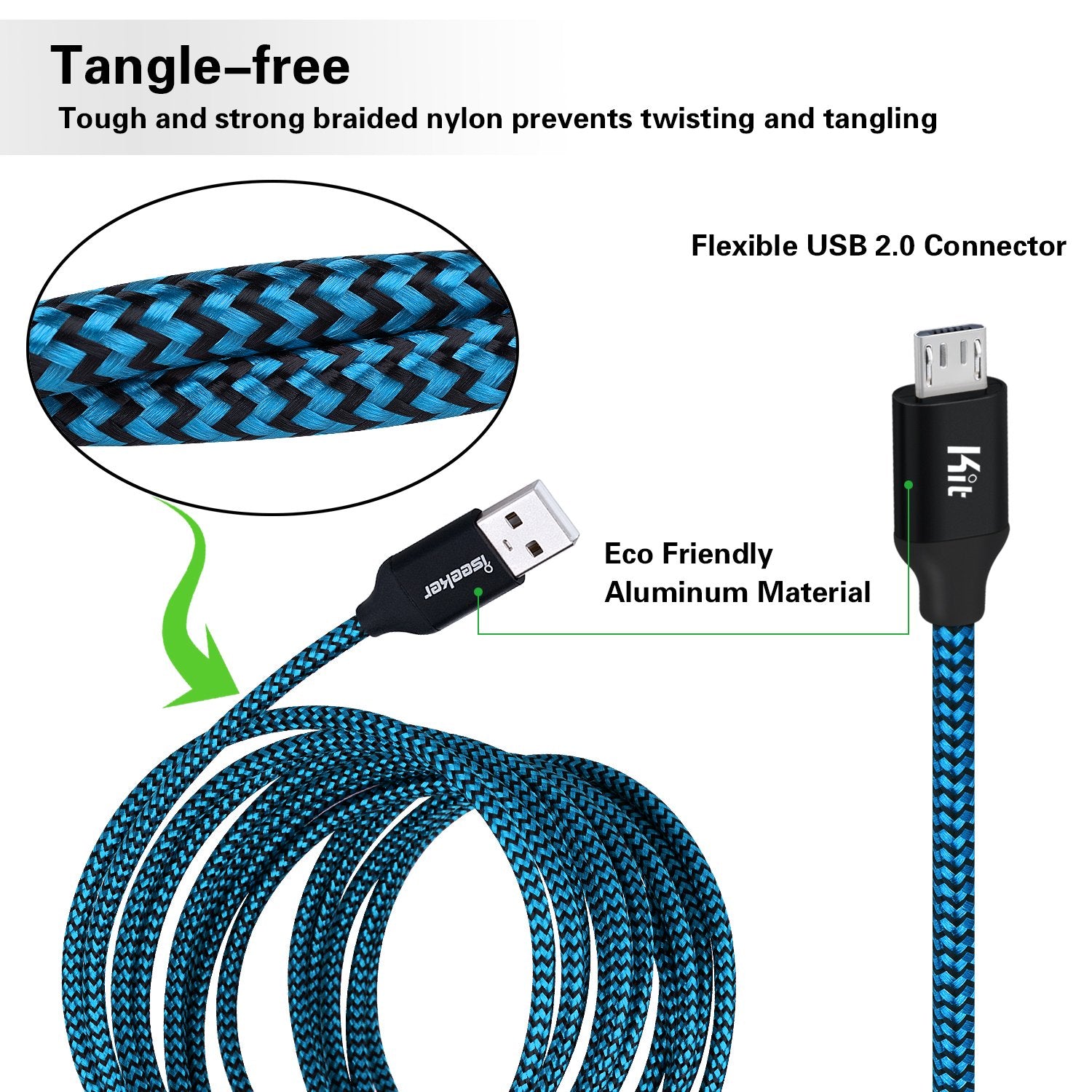 Micro Usb Charger Cable, [15 Ft] Durable Extra Long Usb 2.0 Charge Cord Compatible For Android/Windows/Smartphones/Samsung/Htc/Motorola/Nokia/Lg/Tablet And More(Blue)