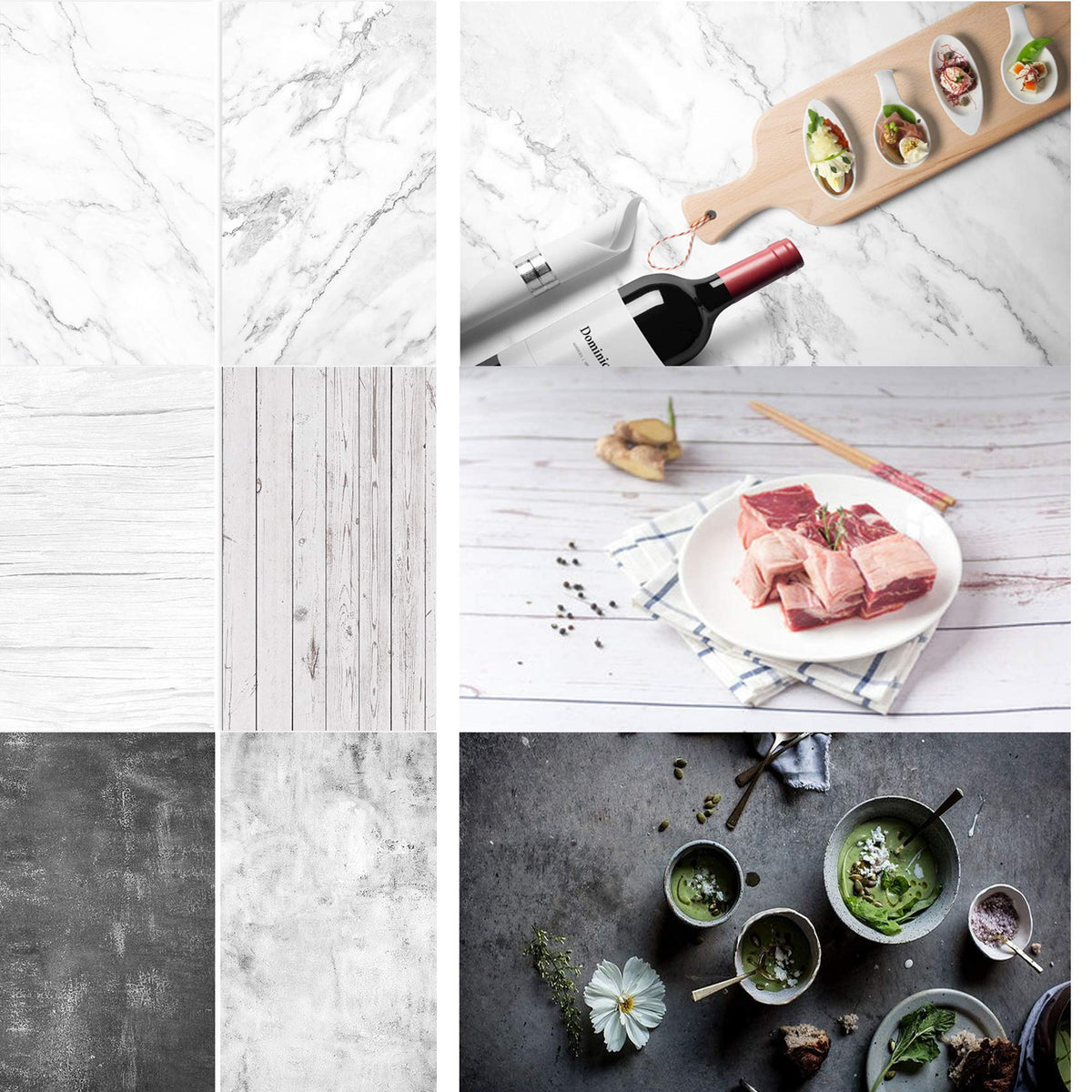 Meking 3Pcs 34Inx22In Photo Backdrops, Double Sided Marble Wood Cement Texture 2 In 1 Background Paper Photography Props For Fla