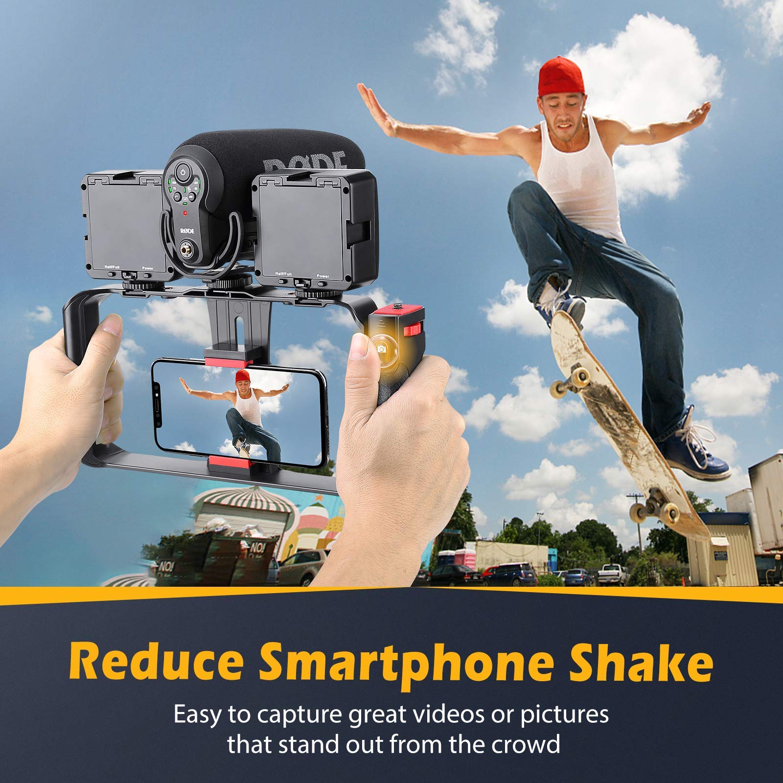 Zeadio Smartphone Video Cage Rig, Filmmaking Vlogging Case, Phone Stabilizer Tripod Mount With Wireless Remote Shutter Fits For