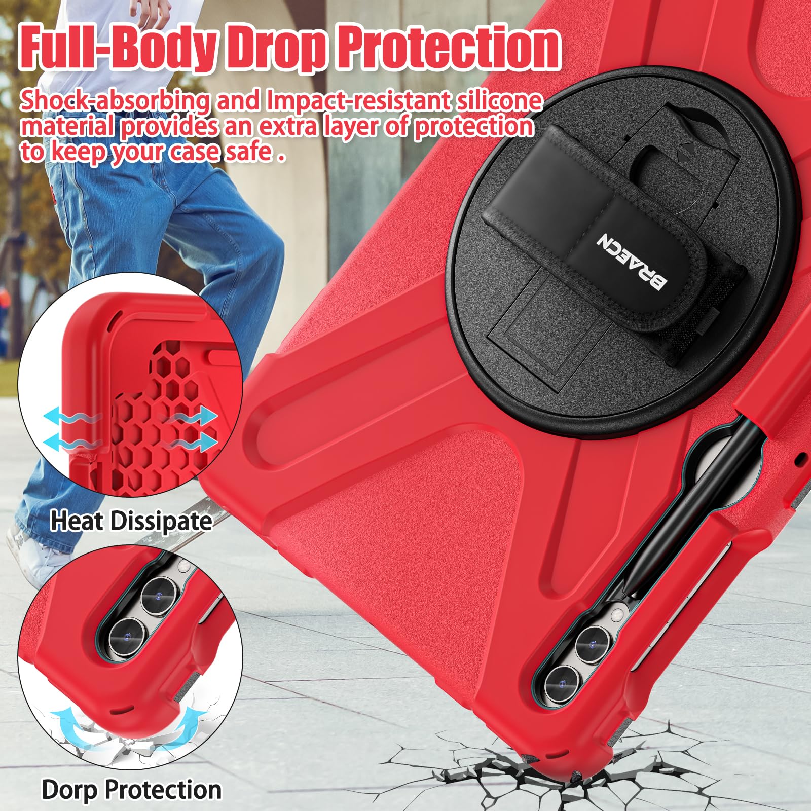 Braecnstock For Samsung Galaxy Tab S9 Fe+ Plus/ S9+ Plus/ S8+ Plus/ S7 Fe/ S7+ Plus 5G Tablet Case 12.4 Inch Silicone Shockproof