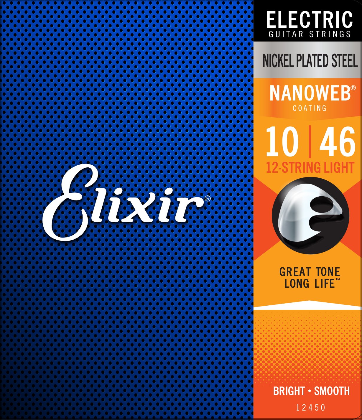 Elixir Strings 12 String Electric Guitar Strings W Nanoweb Coating, Light (12450)