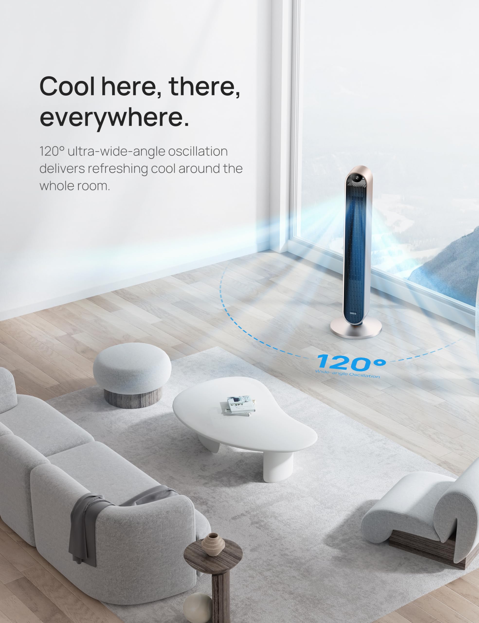 Dreo Smart Tower Fan Voice Control, 120 Oscillating Fan Works With Alexa/Google/App/Remote, 42 Inch, 25Db Quiet Dc Bladeless Fan