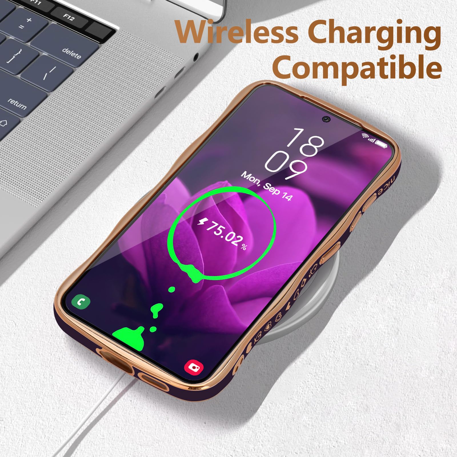 Lchulle For Samsung Galaxy S24 Plus Case For Women Girls, Cute Wave Frame Curly Shape With Love Heart Camera Protection Cover Lu