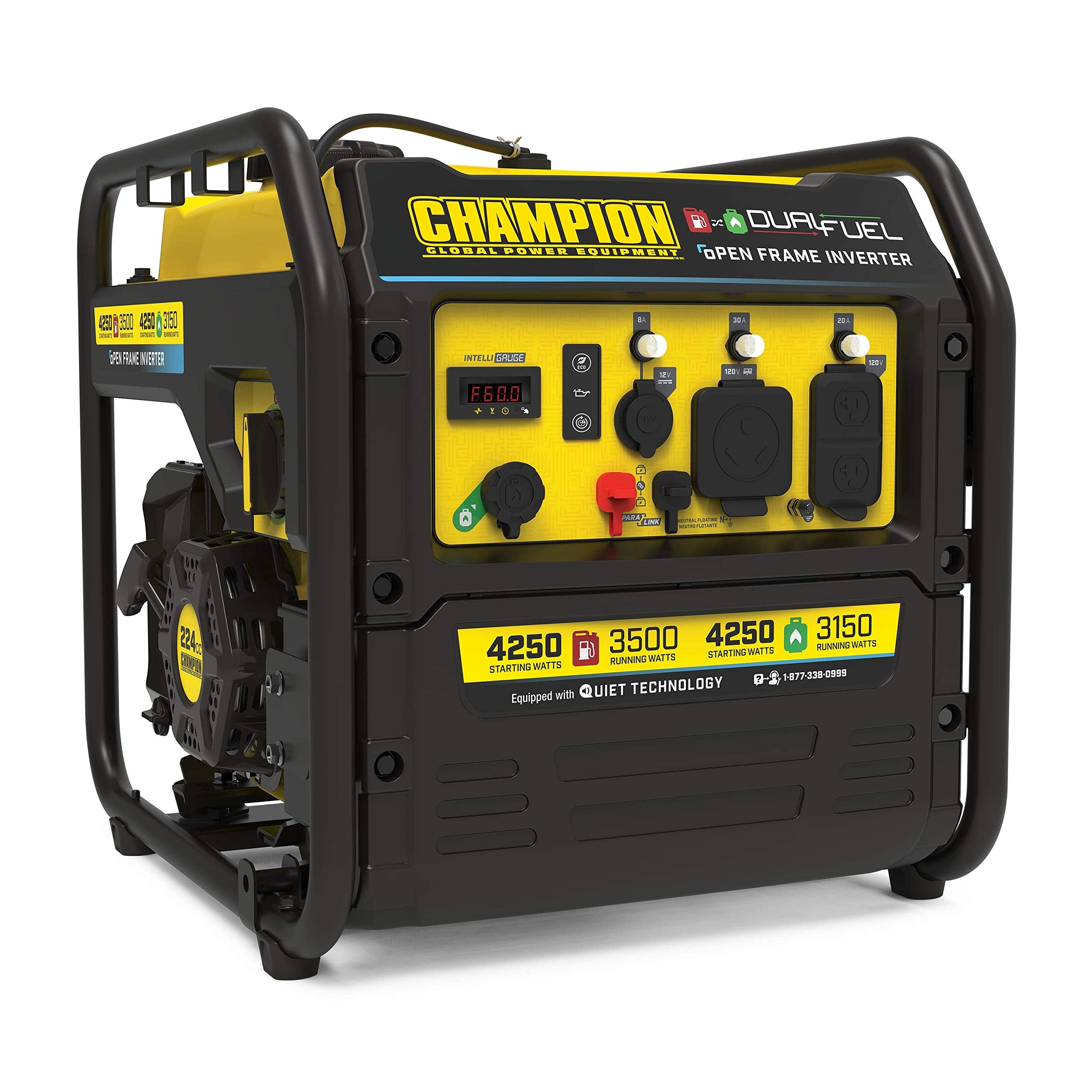 Champion Power Equipment 4250 Watt Dual Fuel Rv Ready Portable Open Frame Inverter Generator With Quiet Technology