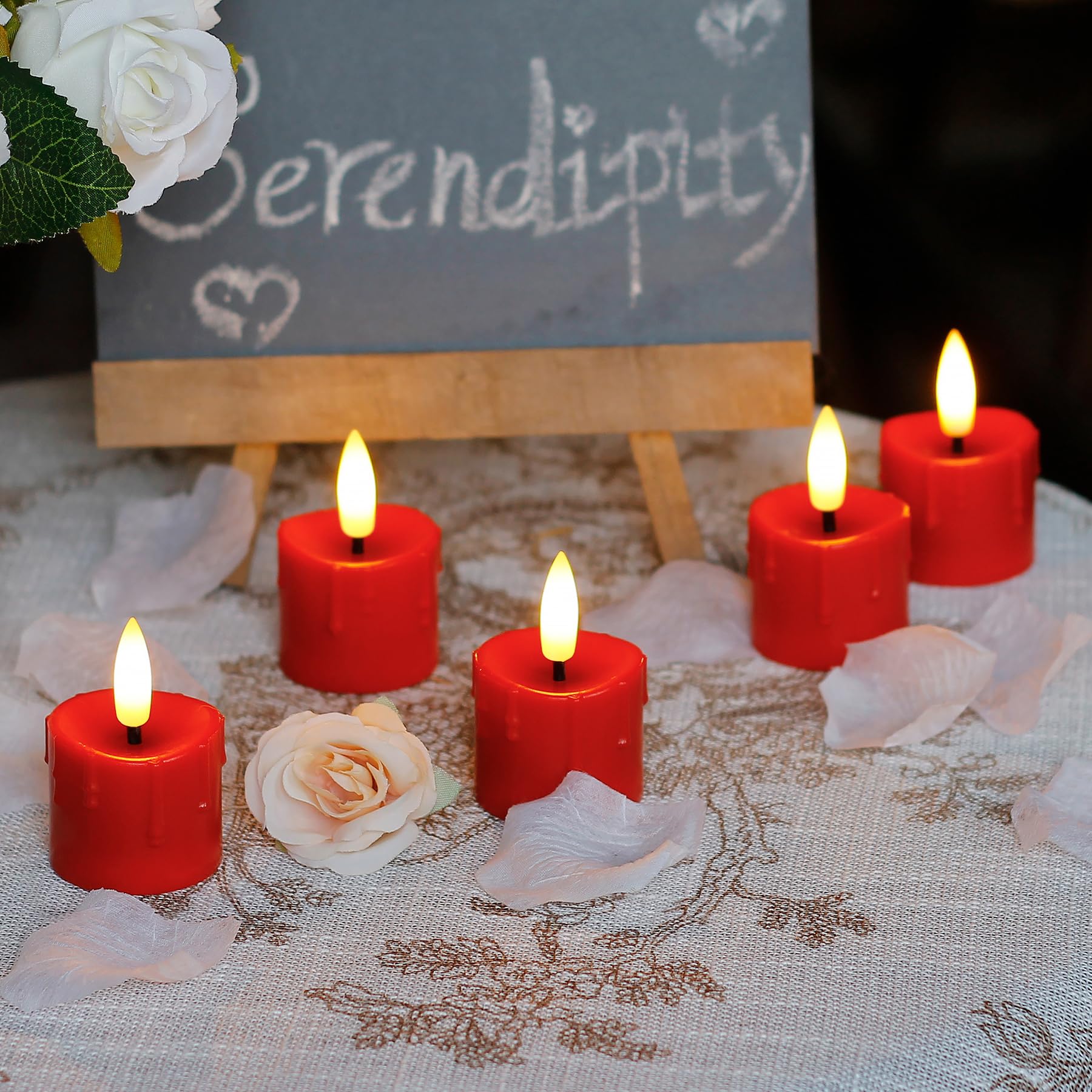 Yeelida Rechargeable Flameless 1.6'' X2.5'' Tea Light Candles With Remote & Type C Charging Cable, Timer Led Flickering Burgundy