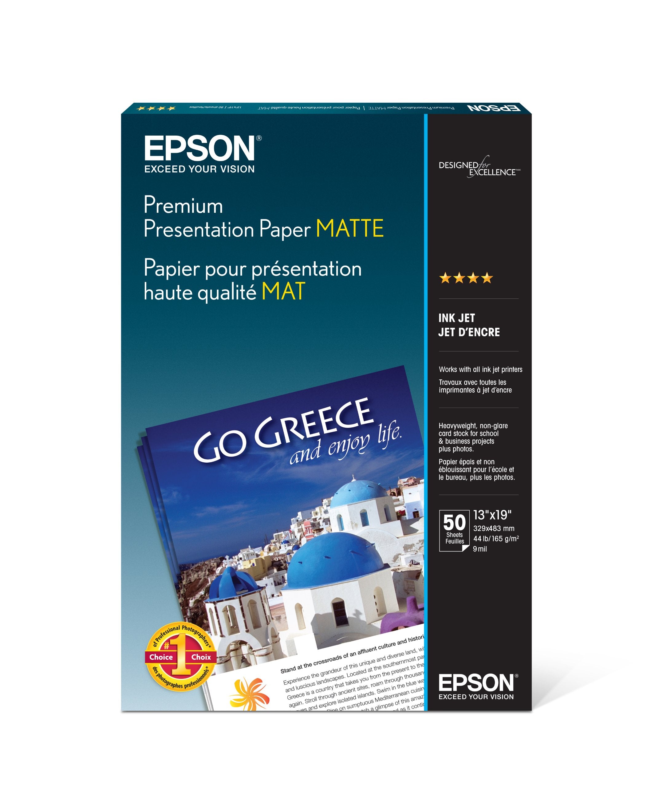 Epson Premium Presentation Paper MATTE (13x19 Inches, 50 Sheets) (S041263) , White , Super B Size
