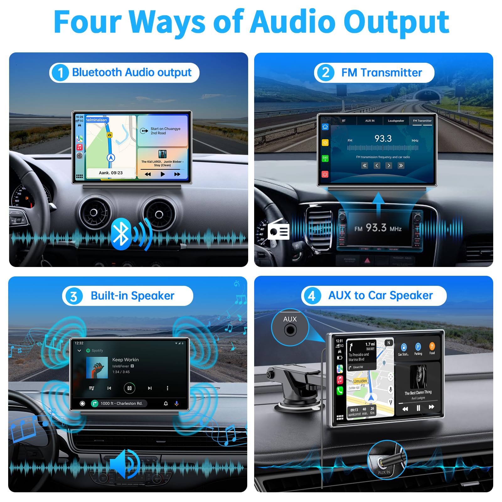 Wireless A Pple Car Play With Bluetooth, 7'' Portable A Pple Carplay & Android Auto Car Play Screen, With Gps Navigation/Mirror