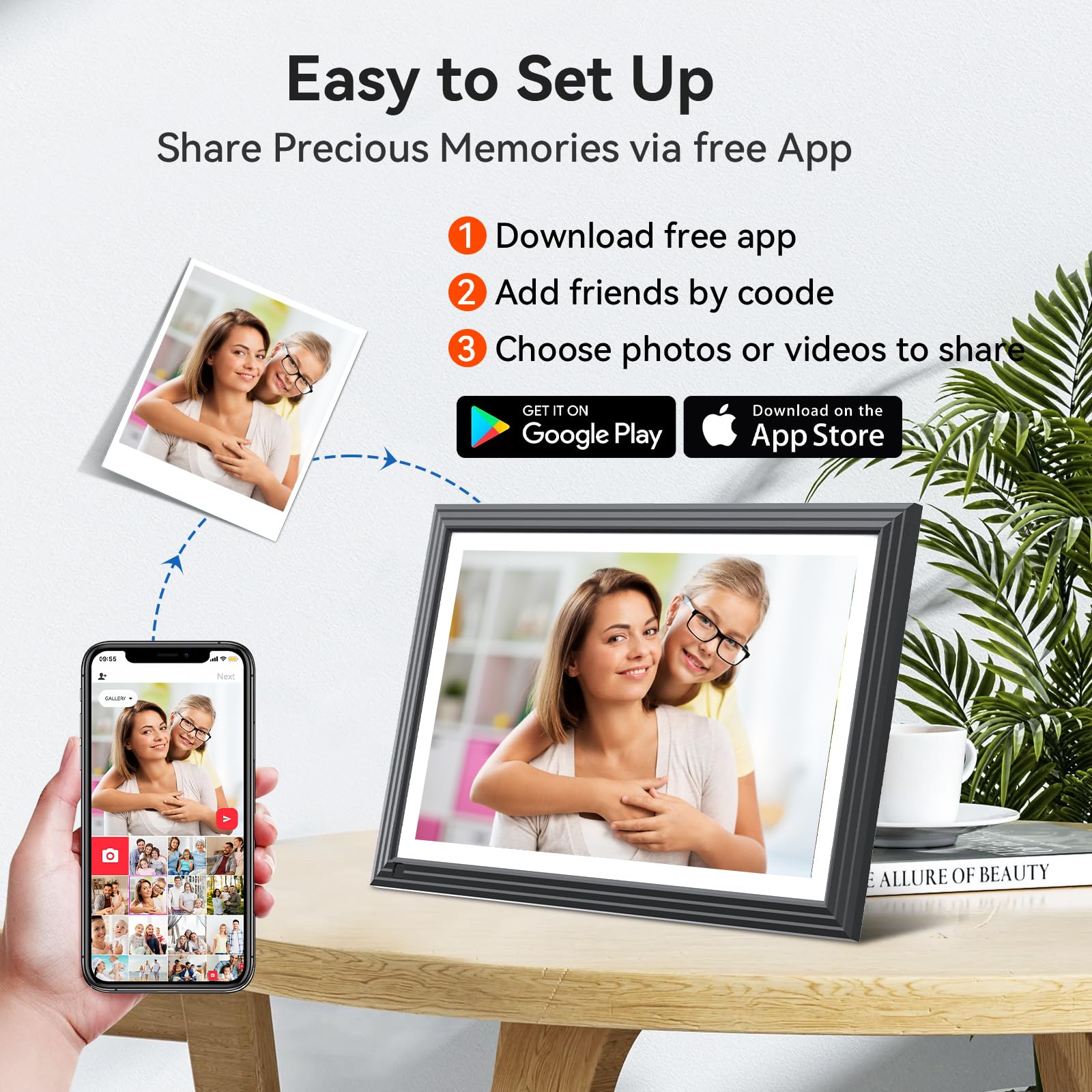 Tolove Digital Picture Frame 10.1 Inch Wifi Digital Photo Frame,1280 * 800 Hd Ips Touch Screen Smart Cloud Photo Frame, To Share