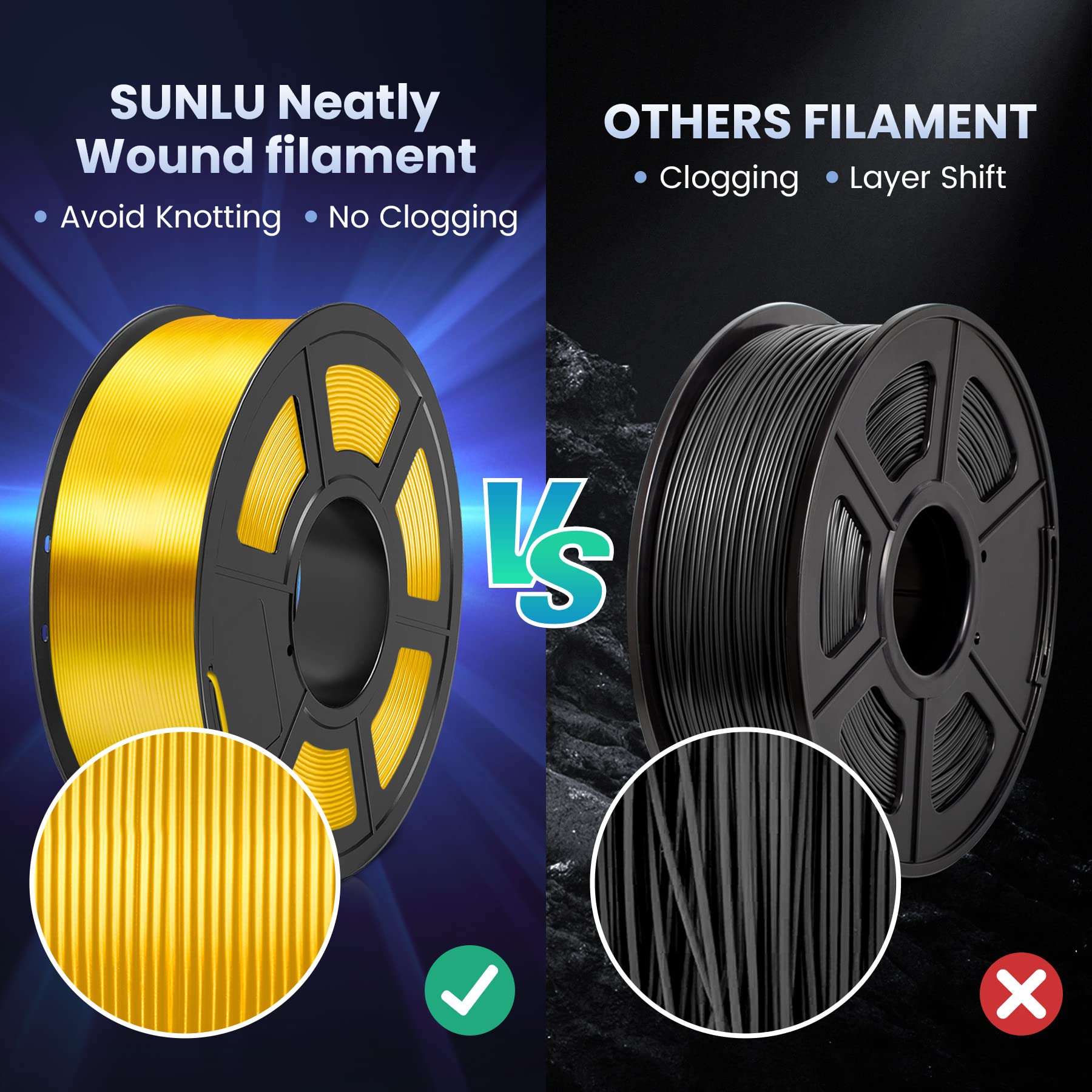 Sunlu 3D Printer Silk Filament,Shiny Silk Pla Filament 1.75Mm, Smooth Silky Surface, Great Easy To Print For 3D Printers, Dimens