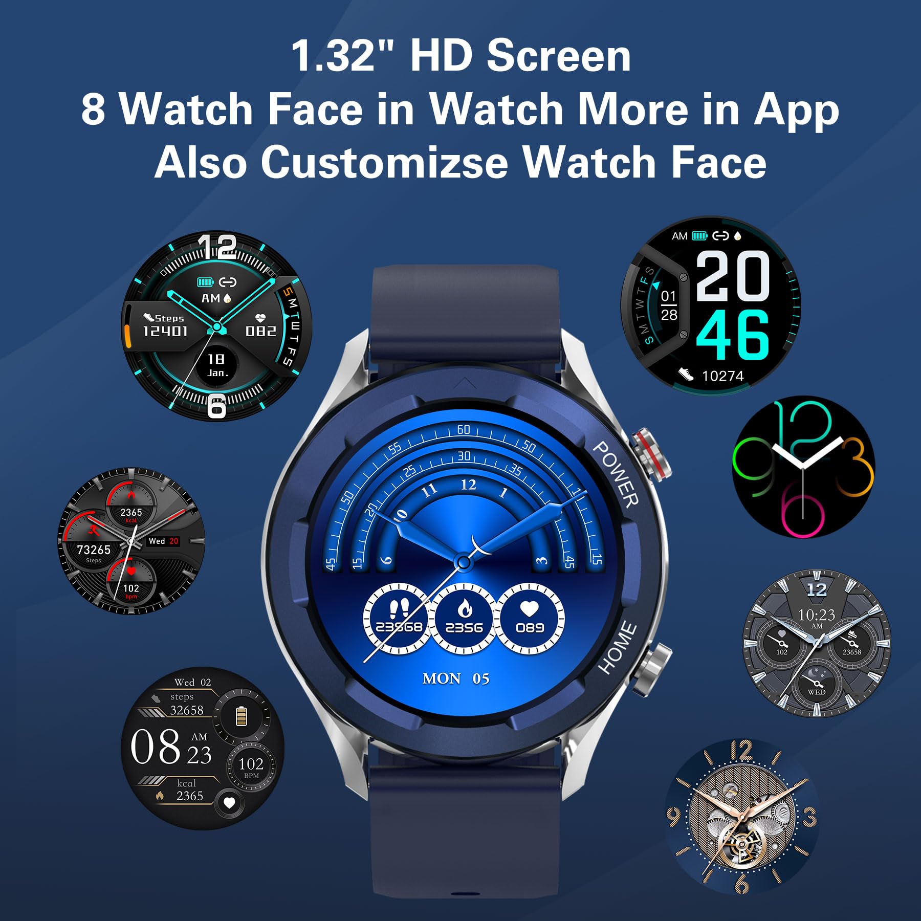 Bribejat Smart Watch For Men Answer/Make Call, Hd 1.32 '' Zinc Alloy Case Smartwatch, Voice Assistant Waterproof Activity Tracke