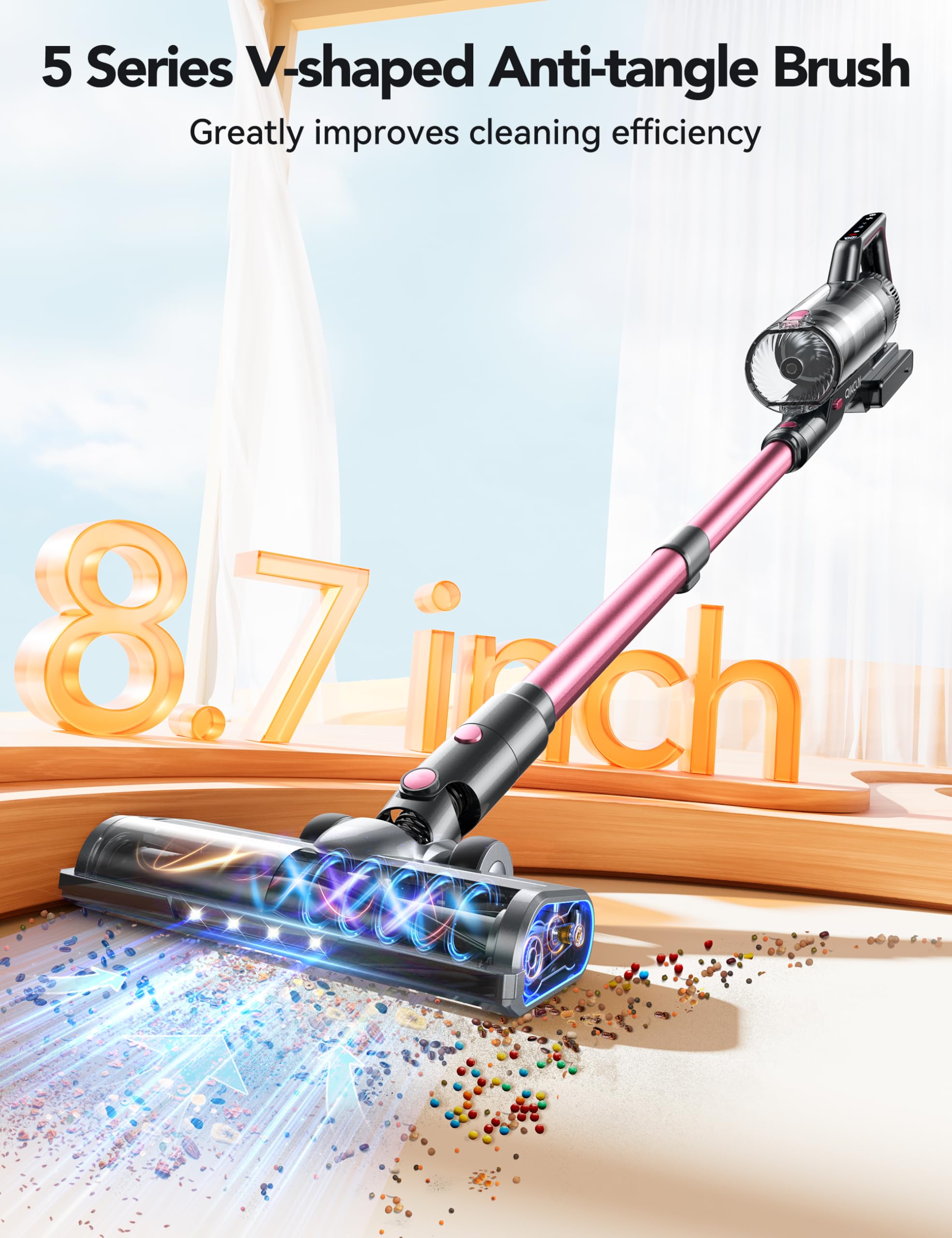 Qikcln Cordless Vacuum Cleaner, 23000Pa Powerful Lightweight Stick Vac With Led Headlights, 45 Minutes Runtime, 3 Modes, Handhel