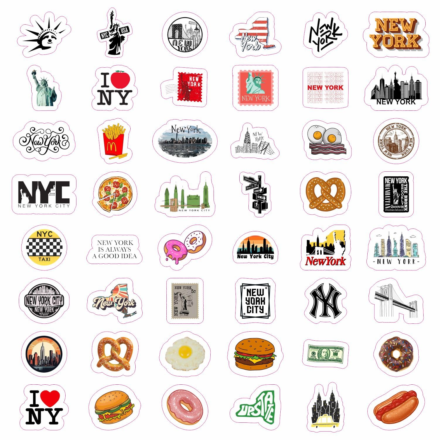 100Pcs New York Stickers For Water Bottle And Laptop   New York Party Favors & Decorations, Waterproof Vinyl Decals, City And La