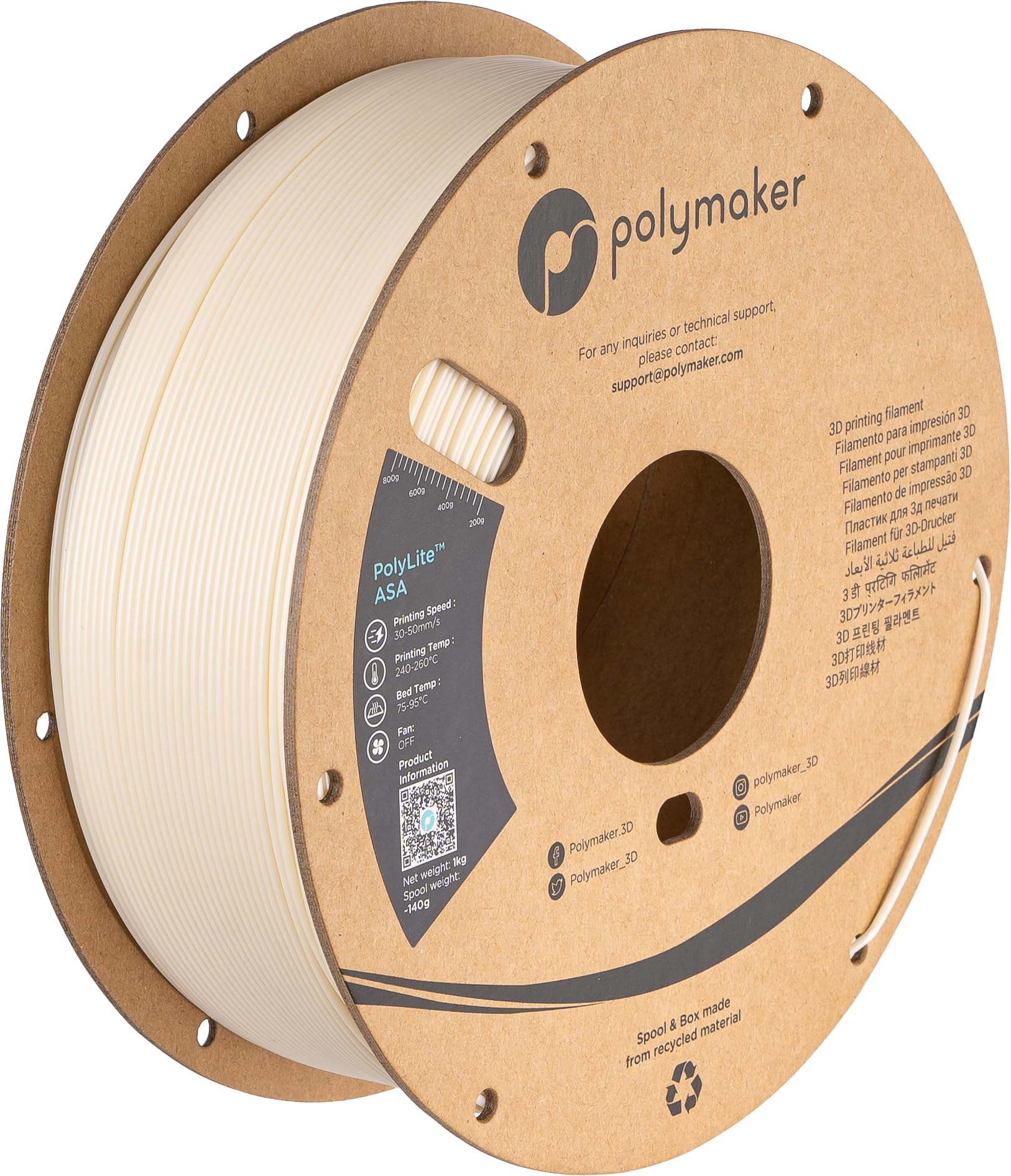 Polymaker Asa Filament 1.75Mm Natural, 1Kg Asa 3D Printer Filament, Heat & Weather Resistant   Asa 3D Filament Perfect For Print