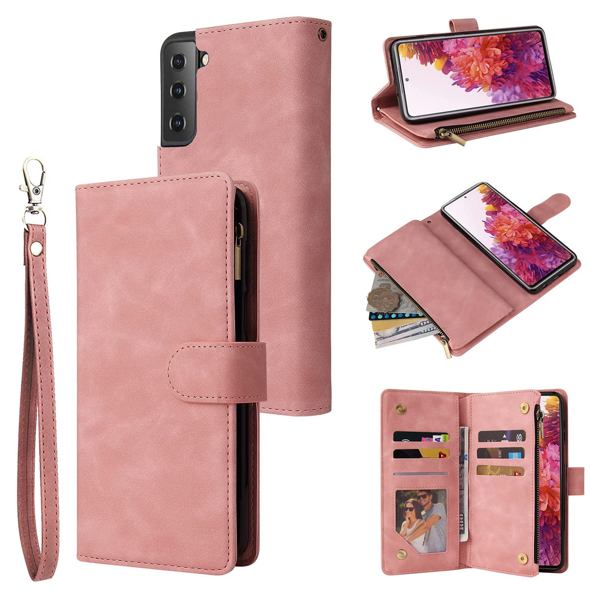 Lbyzcase Phone Case For Galaxy S21 Plus,Samsung S21+ Plus 5G Wallet Case,Luxury Folio Flip Leather Cover[Zipper Pocket][Wrist St