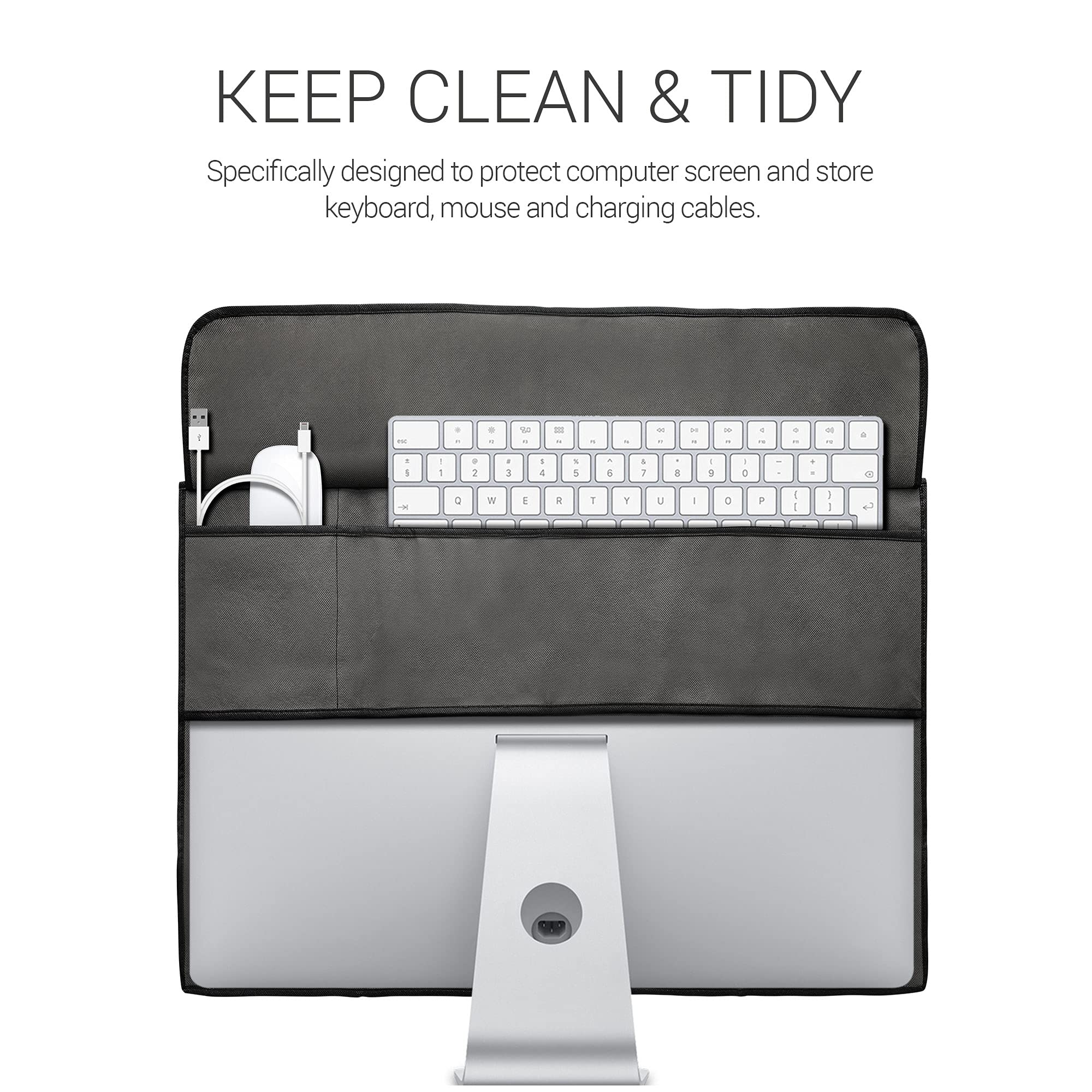 Kwmobile Cover Compatible With 24 26'' Monitor   3 In 1 Case With Storage For Mouse, Keyboard   Dark Grey