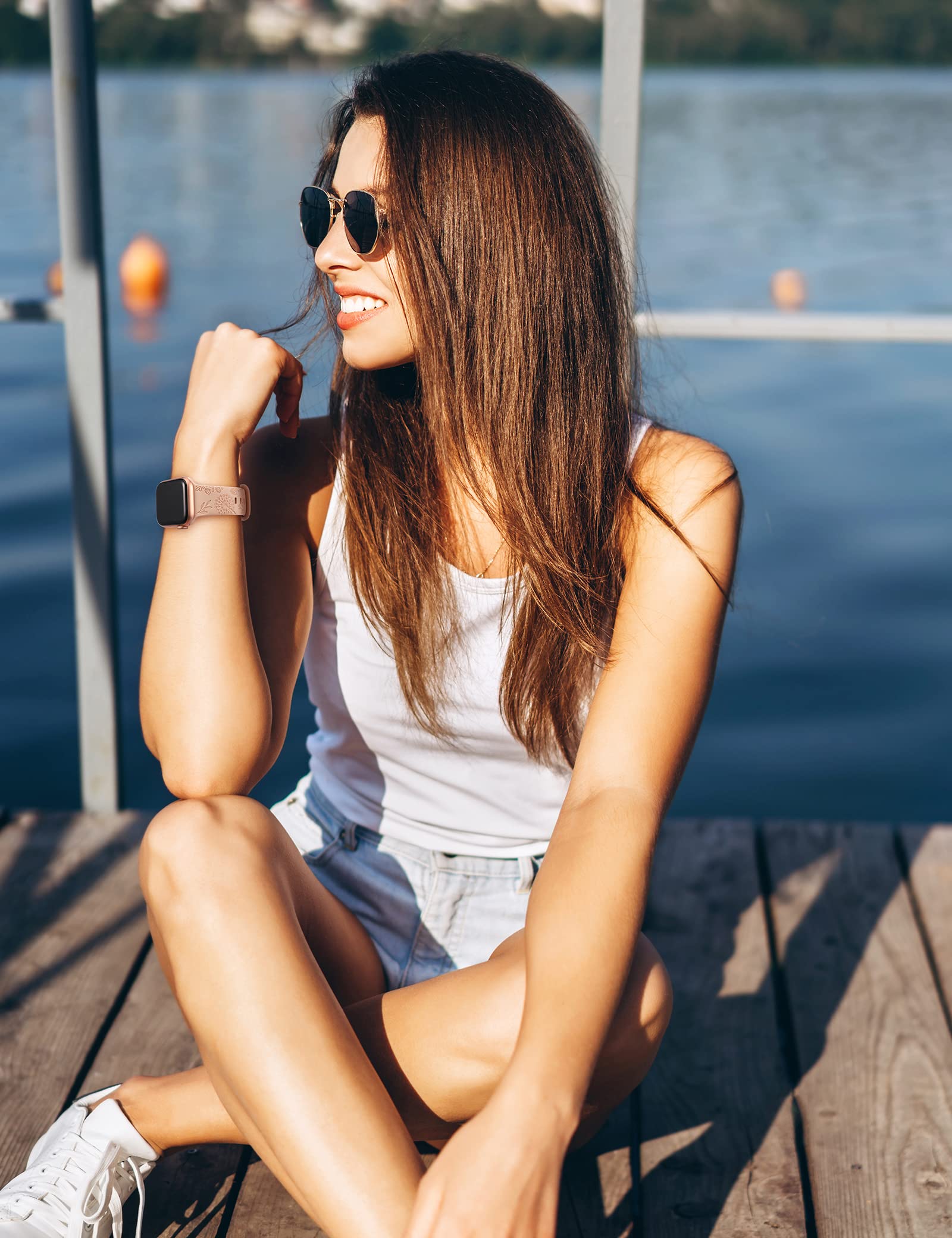 Minyee 6 Pack Floral Engraved Bands Compatible With Apple Watch Band 44Mm 40Mm 41Mm 45Mm 38Mm 42Mm 49M Women,Cute Soft Silicone