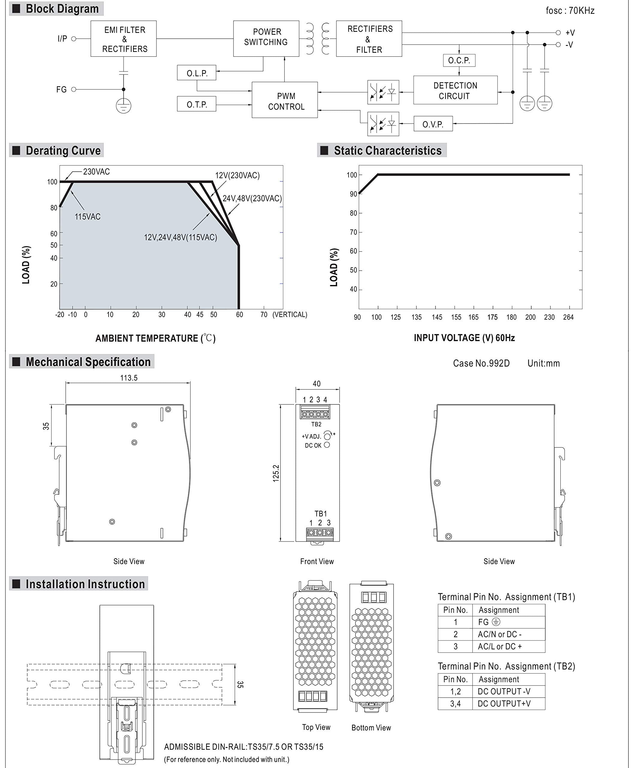 Mean Well Edr 120 12 120W 12Vdc 10A Ac/Dc Industrial Din Rail Power Supply