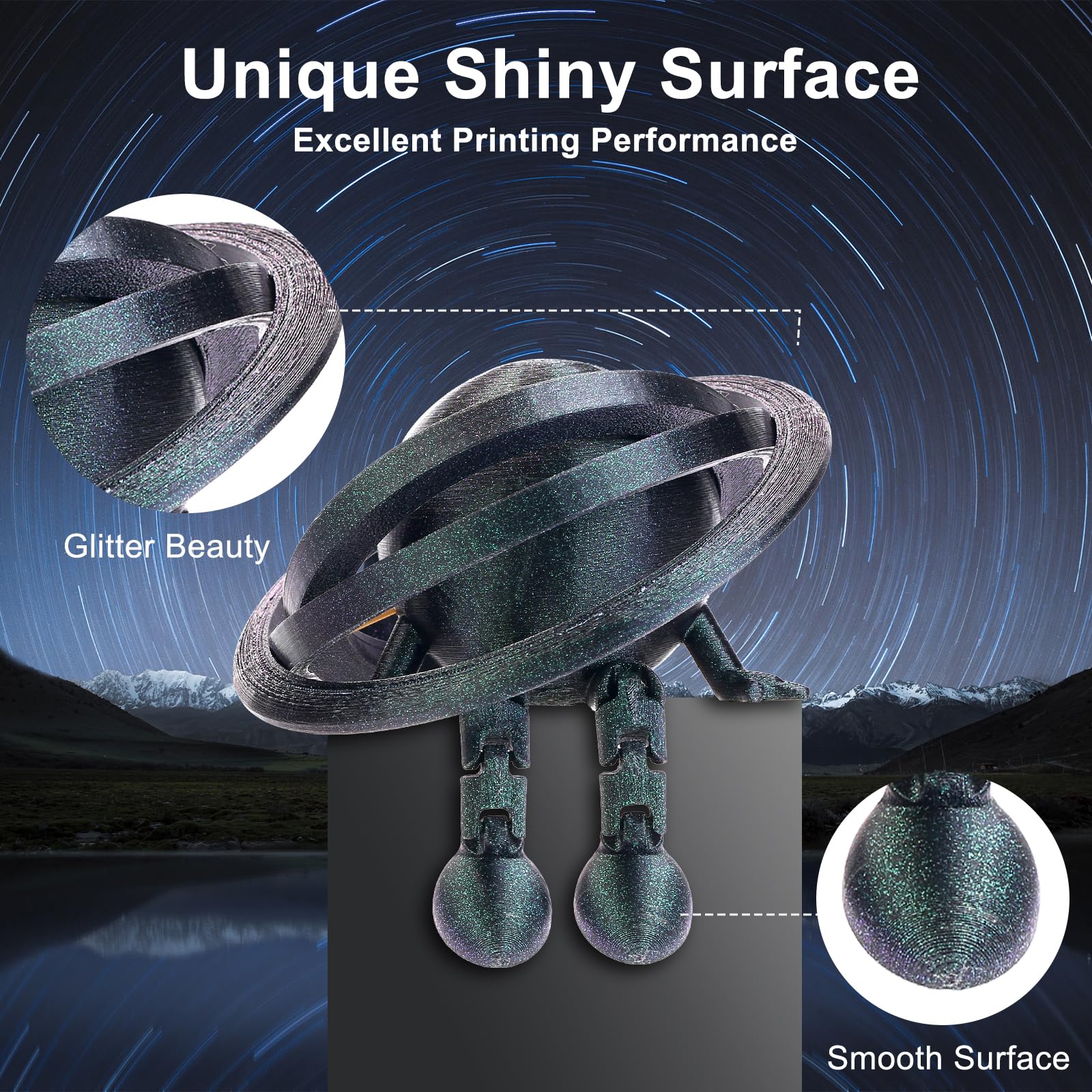 Eryone Glitter Pla Filament For 3D Printer, 1.75Mm +/ 0.03Mm, 1Kg(2.2Lbs)/Spool, Bipolaris Nebula (Green)