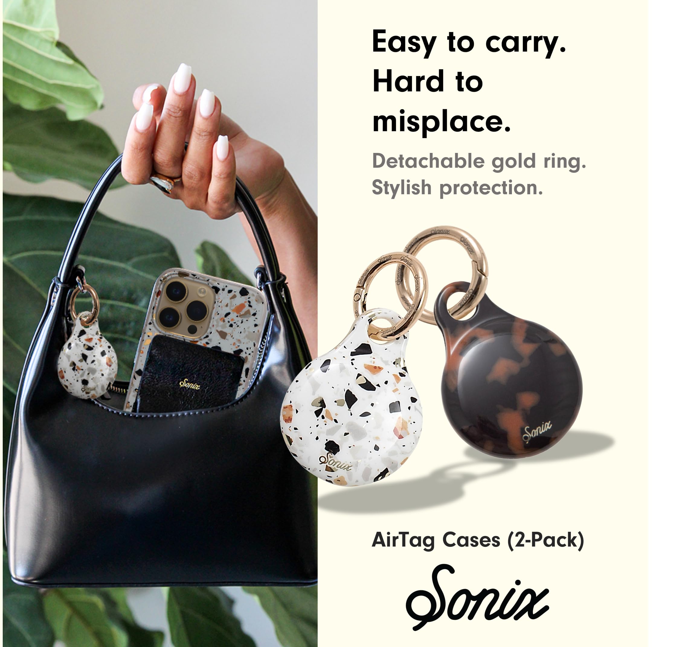 Sonix Cases For Apple Airtags With Keychain (Brown Tort, Confetti Terrazzo) 2-Pack