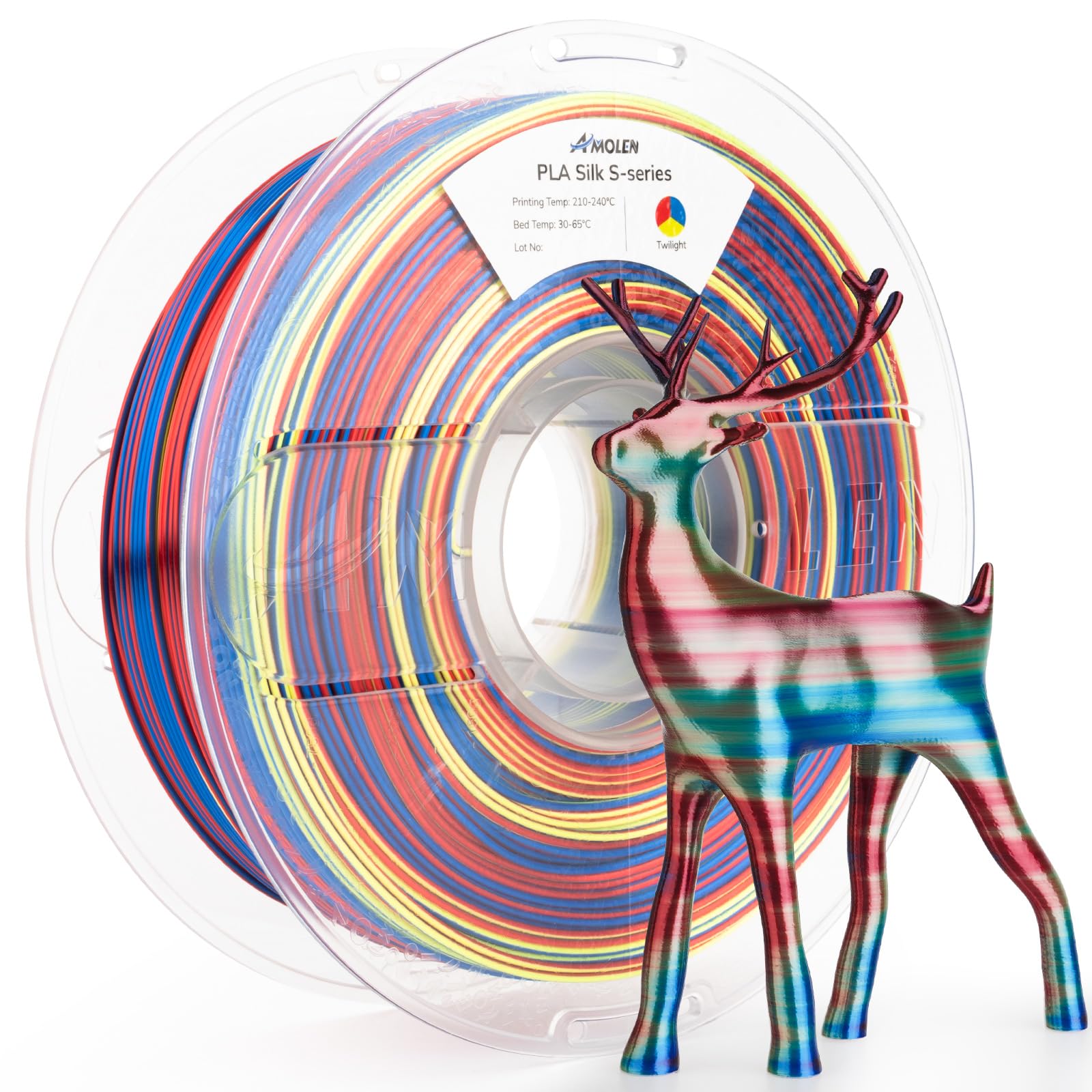 Amolen Silk Pla 3D Printer Filament, Shiny Multicolor Rainbow Twilight Pla Filament 1.75Mm, Fast Color Change Pla 3D Printing Fi