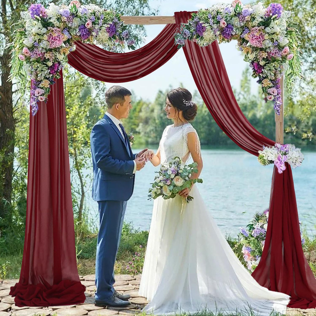 Fuhsy Wedding Arch Draping Fabric Burgundy Sheer Curtain Drapes 29'' X 20Ft 1 Panel Drapery Fabric Chiffon Backdrop Curtains Mar