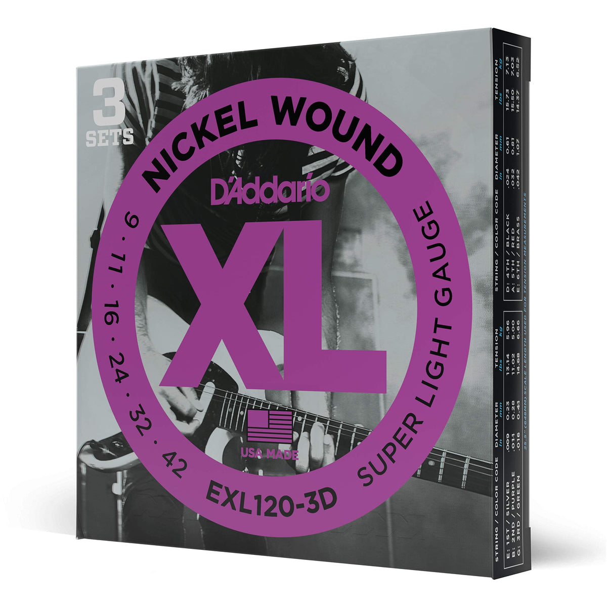 Daddario Guitar Strings   Xl Nickel Electric Guitar Strings   Exl120 3D   Perfect Intonation, Consistent Feel, Reliable Durabili