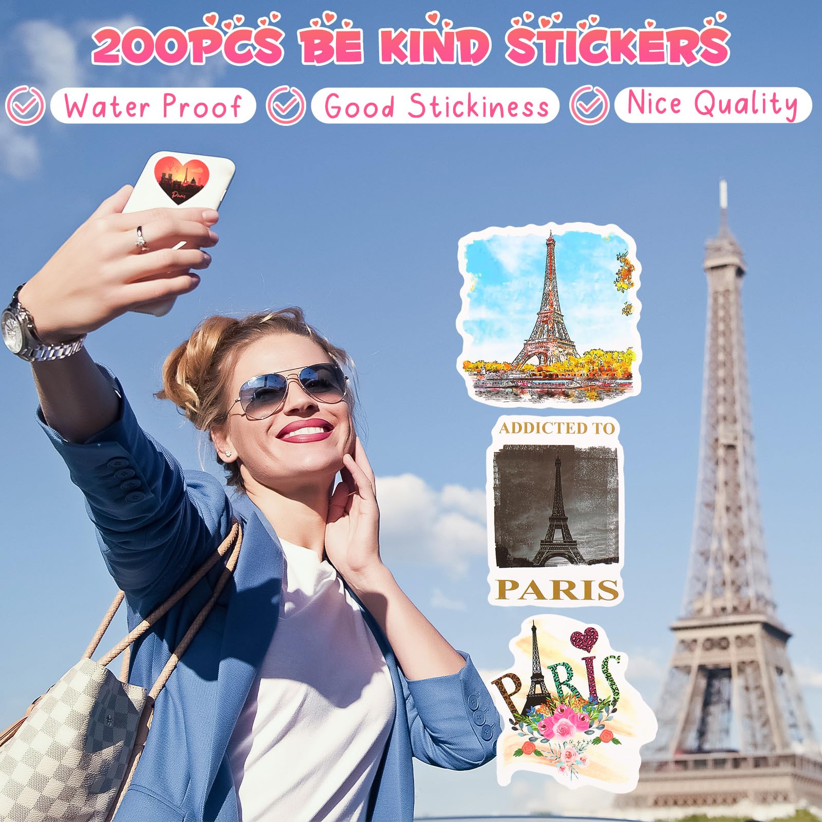 Yeaqee 200 Pcs Paris Stickers Vintage Eiffel Tower Stickers Vinyl Waterproof Paris Party Favors French Map Decals Travel Scrapbo