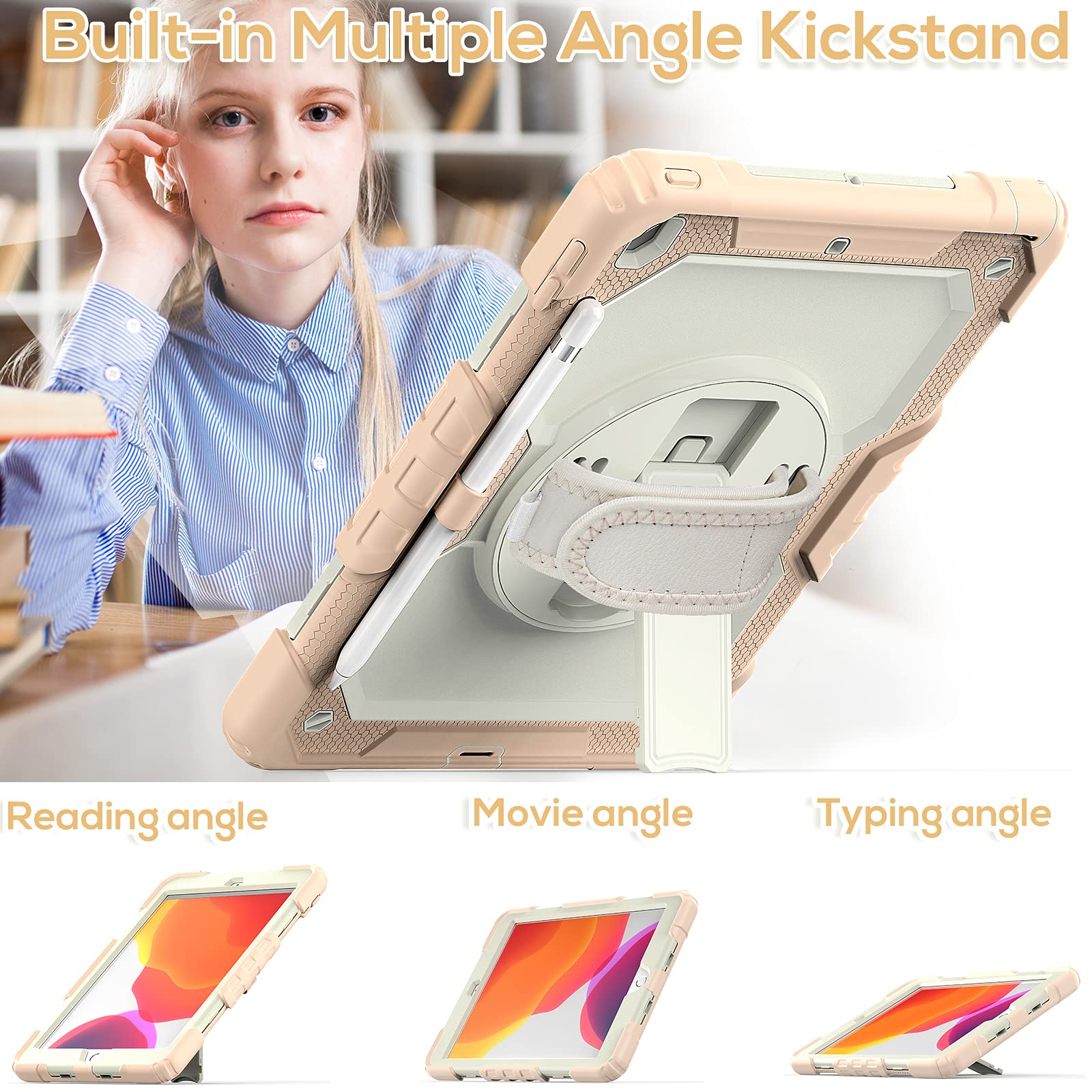 Blosomeet Girls Cute Case For Ipad 9Th Generation 2021 10.2 Inch With Tempered Glass Screen Protector & Pen Holder,Kidsproof Ipa