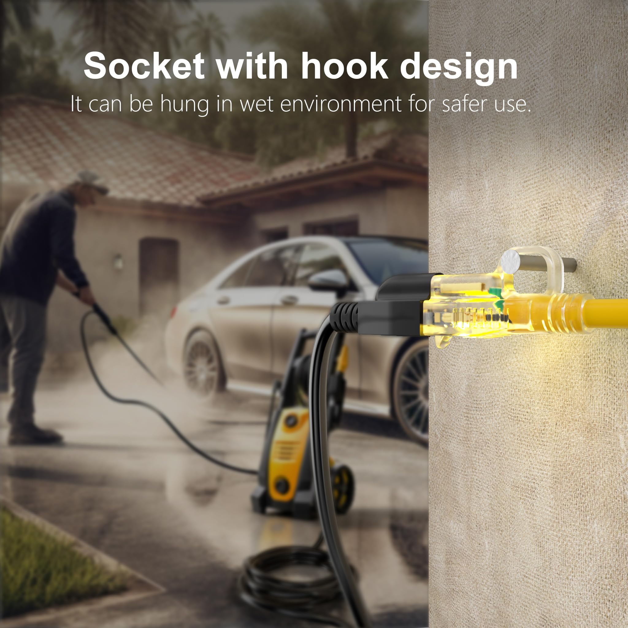 Huanchain 12/3 Gauge Heavy Duty Outdoor Extension Cord 15 Ft Waterproof With Lighted End, Flexible Cold Resistant 3 Prong Electr