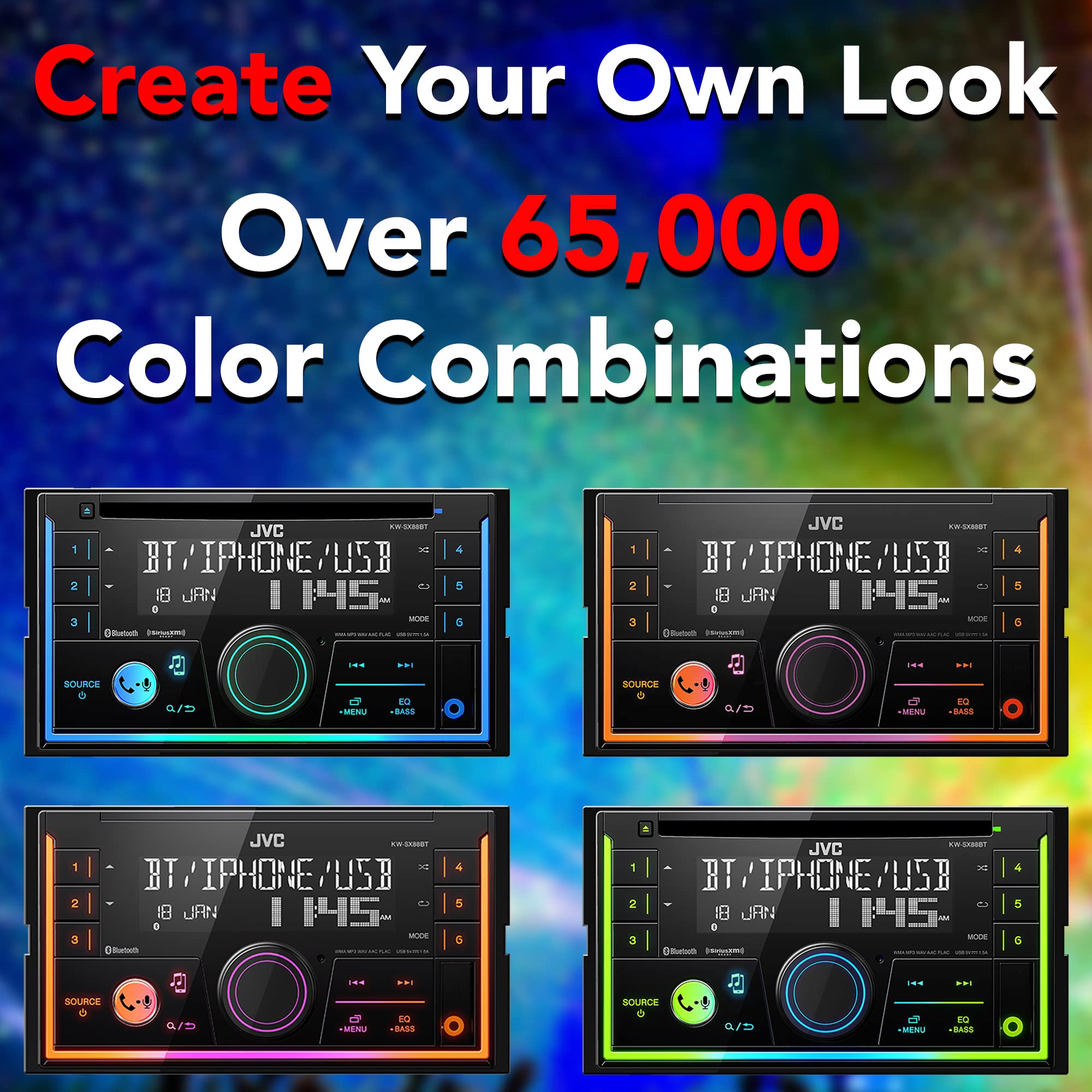 Jvc Kw Sx88Bt Bluetooth Double Din Digital Media Car Stereo With Shallow Chassis, Variable Color Dsplay, Front Usb And Aux, Powe