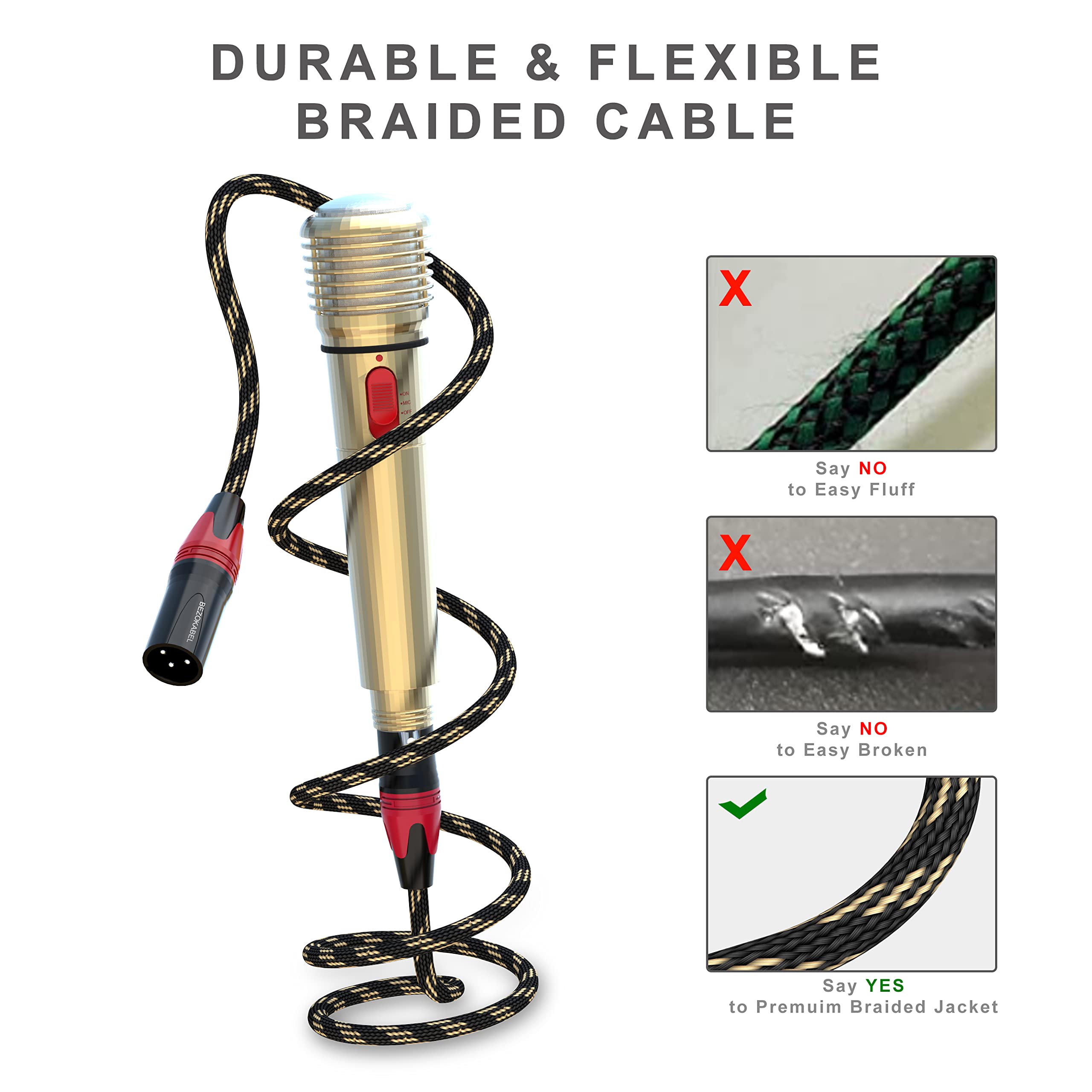 Xlr Cable, Microphone Cables 25Ft 10 Pack, Bezokable Braided Xlr Male To Female 3 Pin Colorful Connector Compatible With Microph