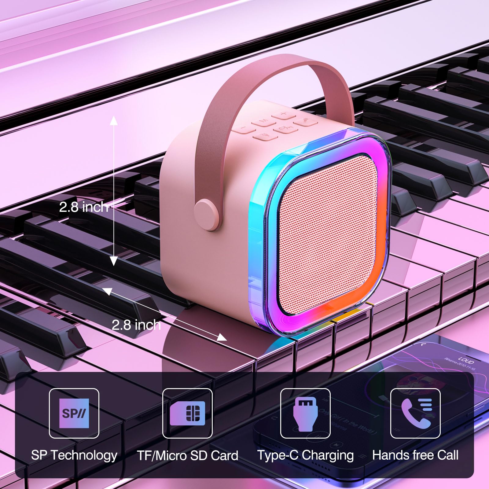 Mini Karaoke Machine For Kids Adults, Portable Bluetooth Karaoke Speaker With 2 Wireless Mics And Led Color Lights, Home Birthda