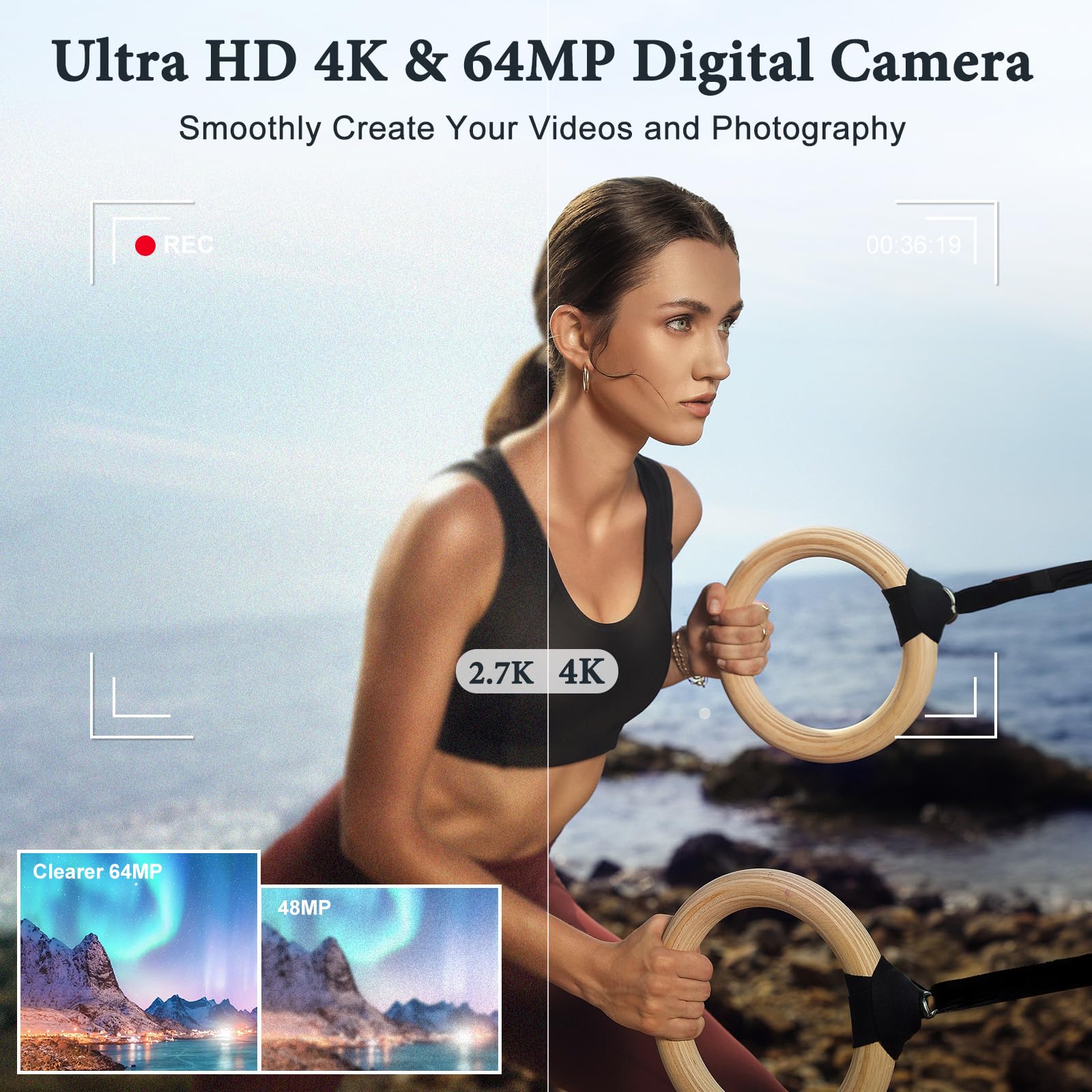 4K Digital Camera, 64Mp Front And Rear Camera For Photography And Video Autofocus 6 Axis Anti Shake, 3'' Selfie Vlogging Camera