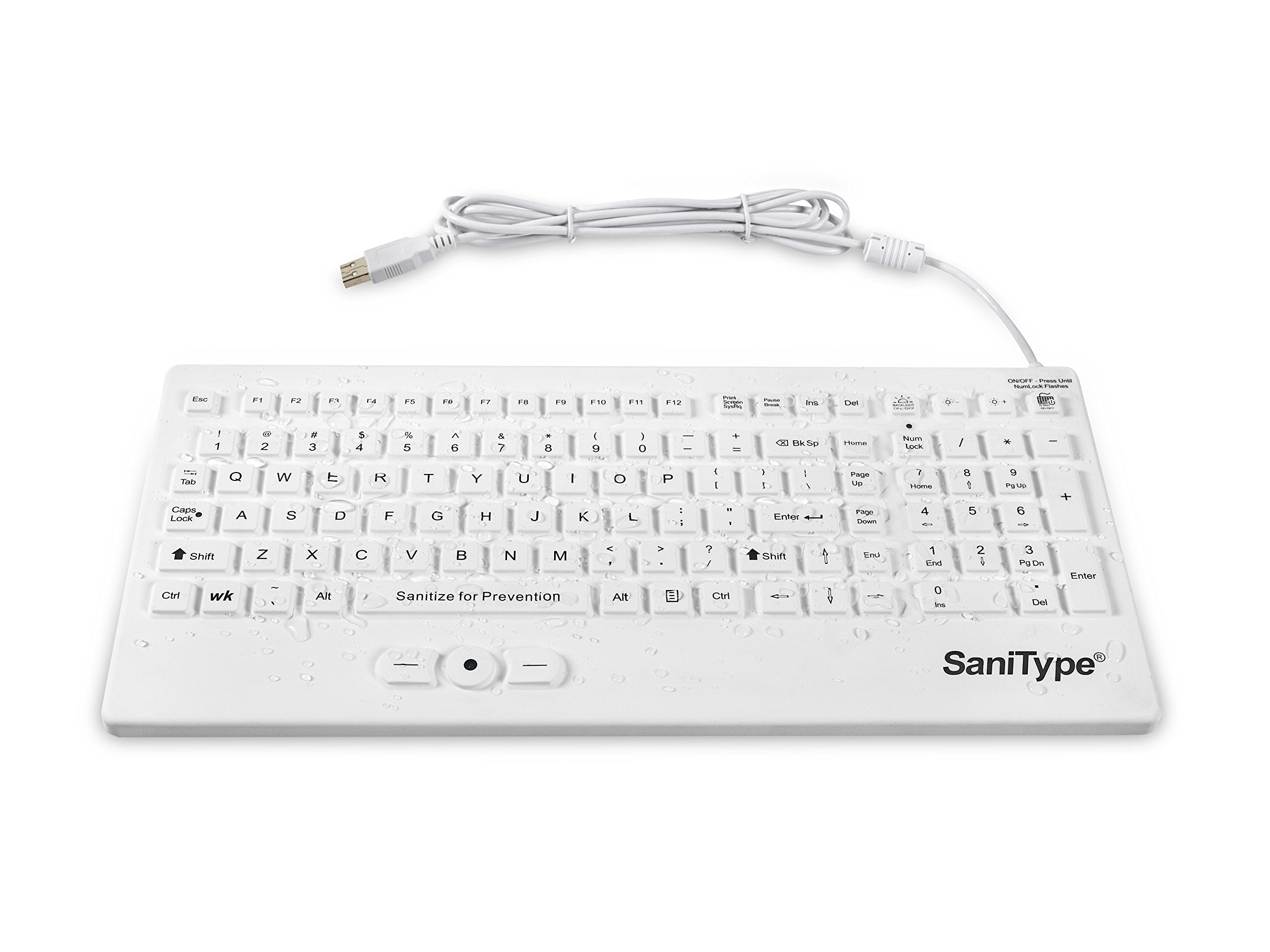 Sanitype ''Rugged Point Industrial Grade Heavy Duty Full Size Washable Keyboard With Track Pointer And On/Off Switch (Usb) (Whit