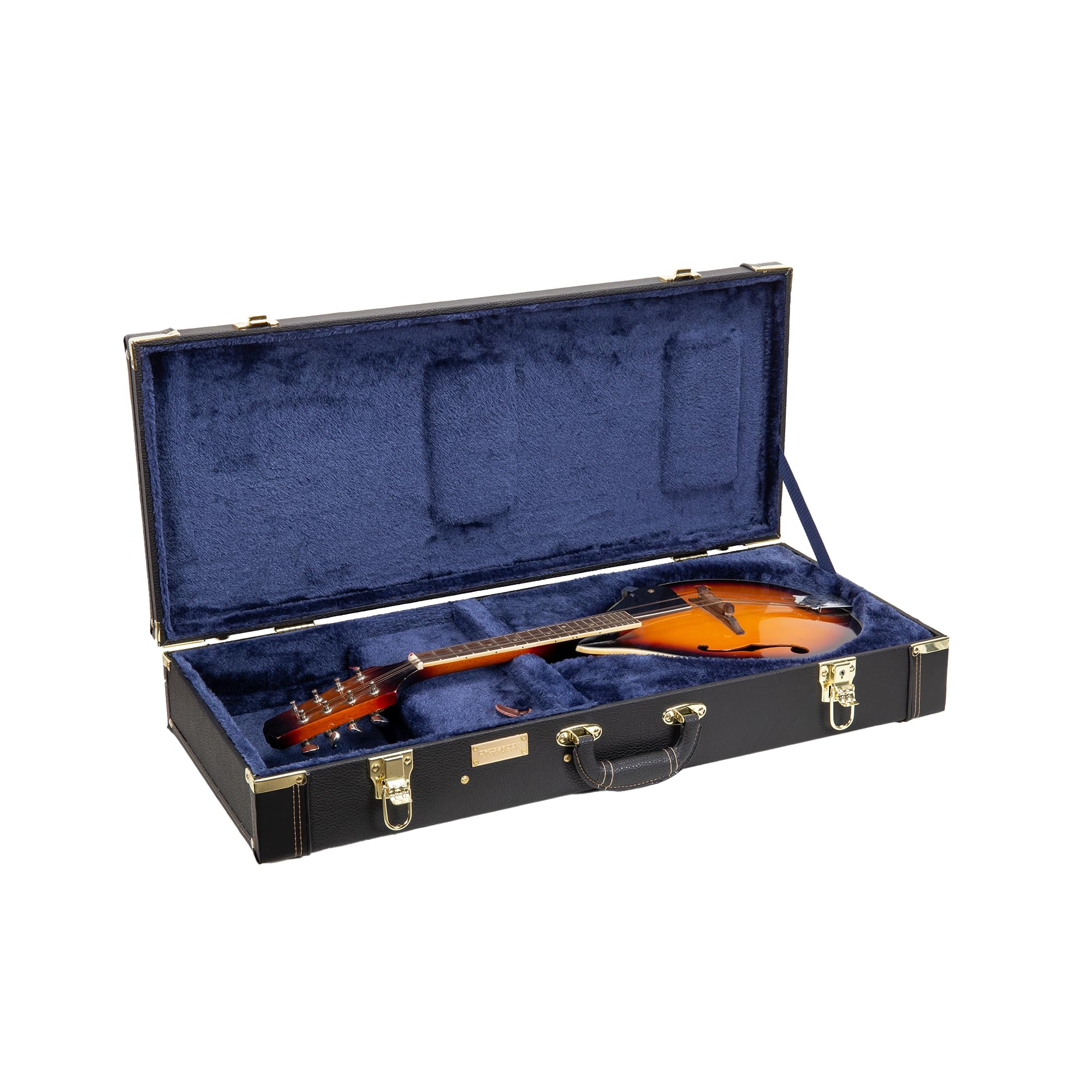 Crossrock Rectangular Wooden Case fits A-style Mandolins, with Accessory Compartment, Stainless Steel Latches, Metal Feet-Black 