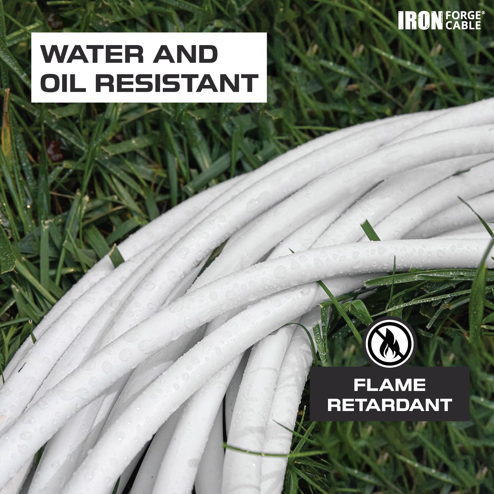 Iron Forge Cable 15 Amp Heavy Duty Extension Cord 50 Ft 3 Outlet, Sjtw 14 Gauge White Extension Cord With Multiple Outlets 3 Pro