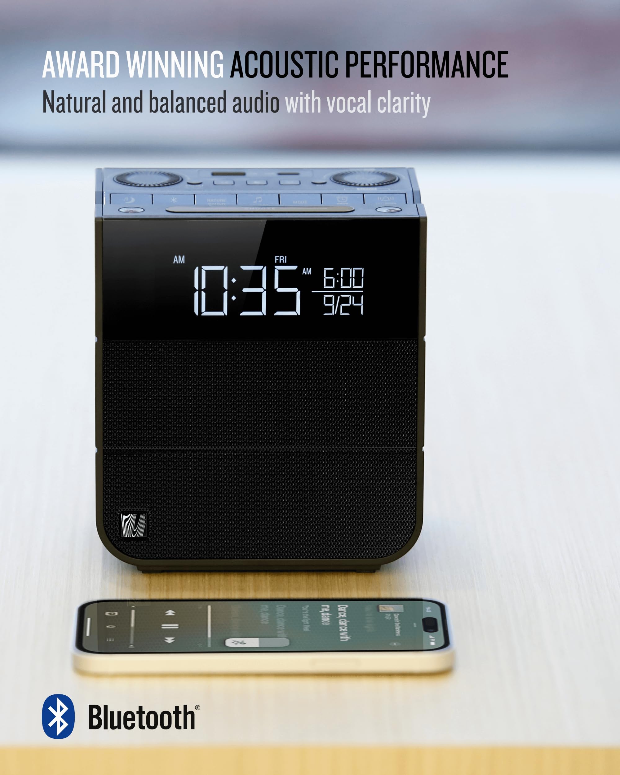 Soundfreaq Sound Rise Ii, Sfq 16: Bedside Alarm Clock Radio & Bluetooth Speaker, With Large Display Screen, Fm Radio, Fast Usb C