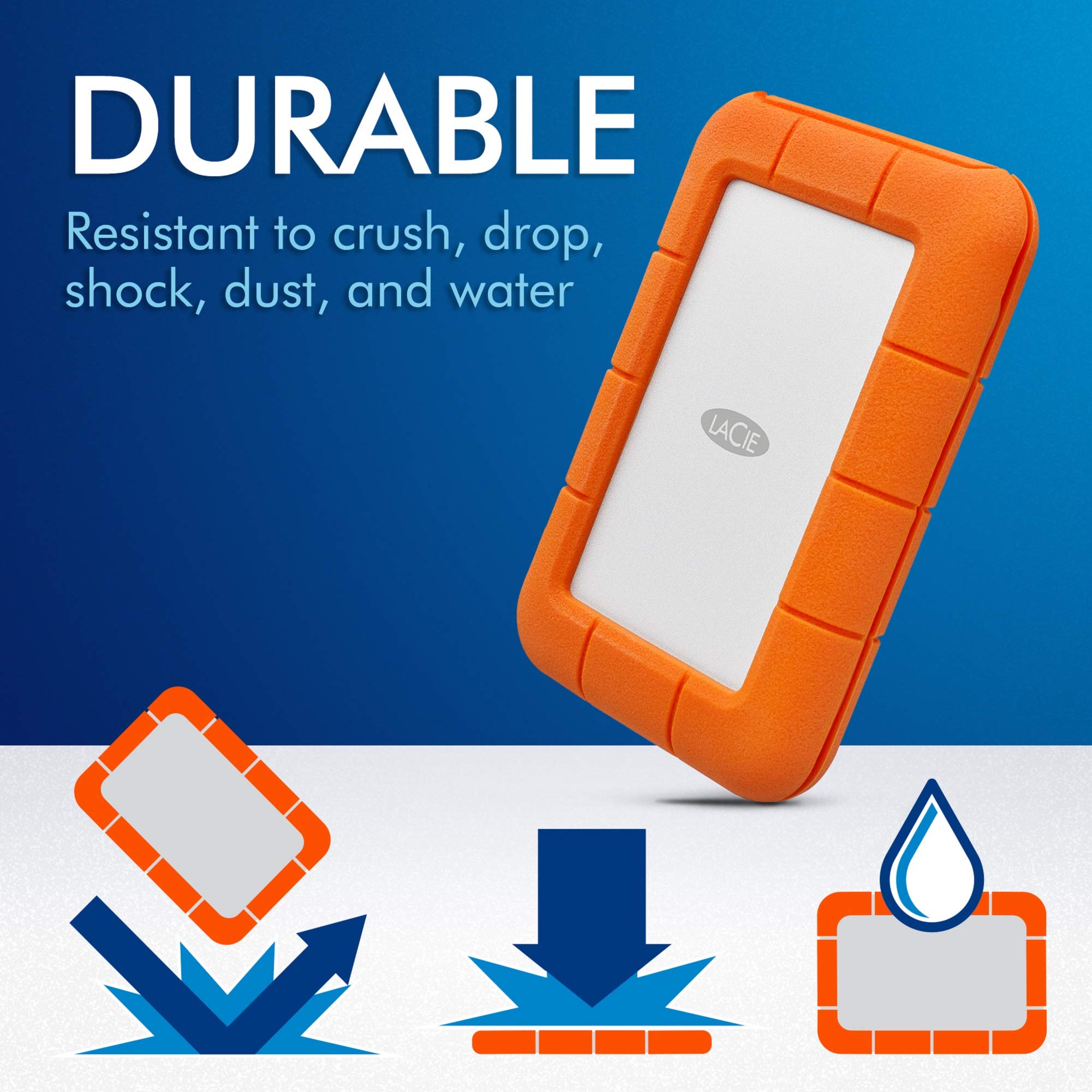 Lacie Rugged Thunderbolt Usb-C 2Tb External Hard Drive Portable Hdd - Usb 3.0 Compatible, Drop Shock Dust Water Resistant, Mac A