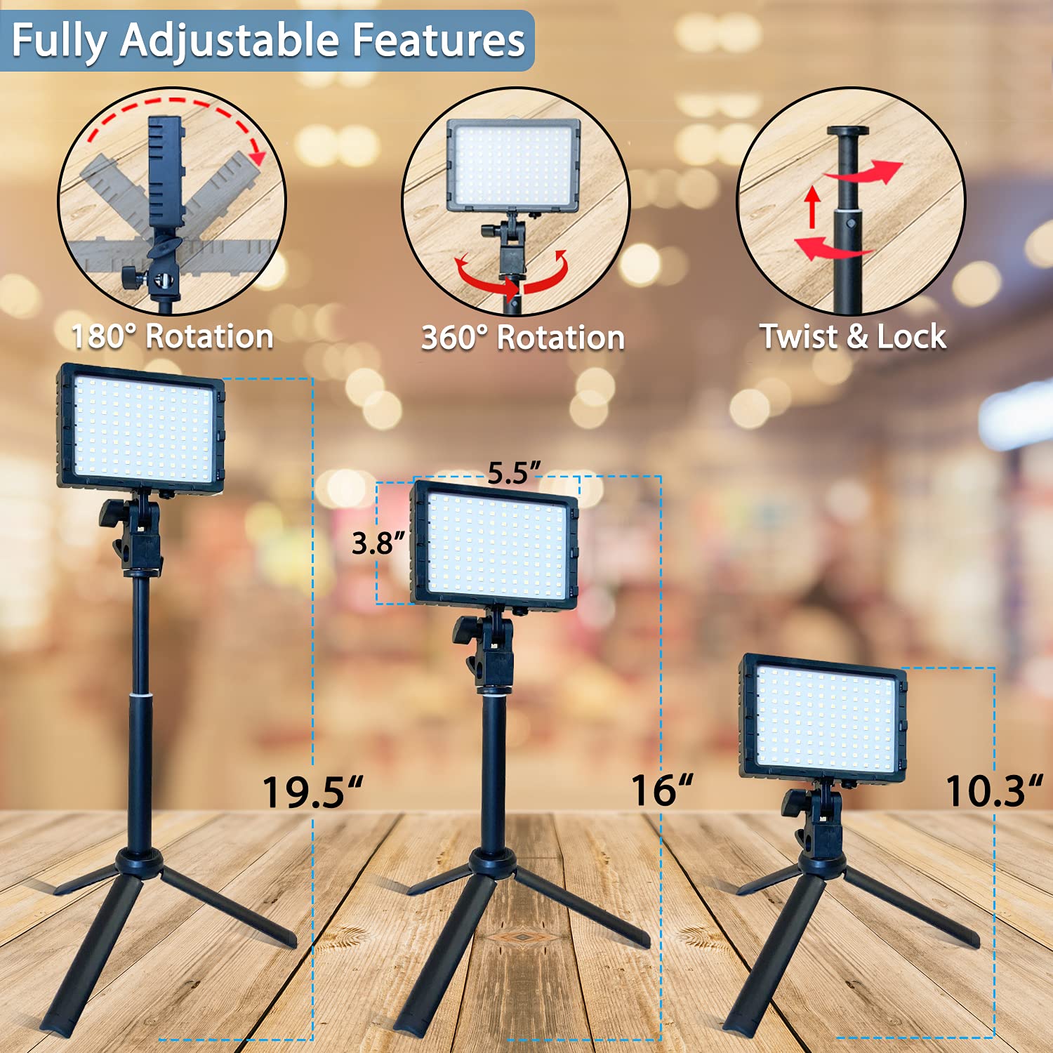 Fugetek Led Video Lighting Kit, 2 Pack, Portable, Adjustable Low Angle, Usb Powered, Desktop Tripod Stand 10    20   , Dimmable,