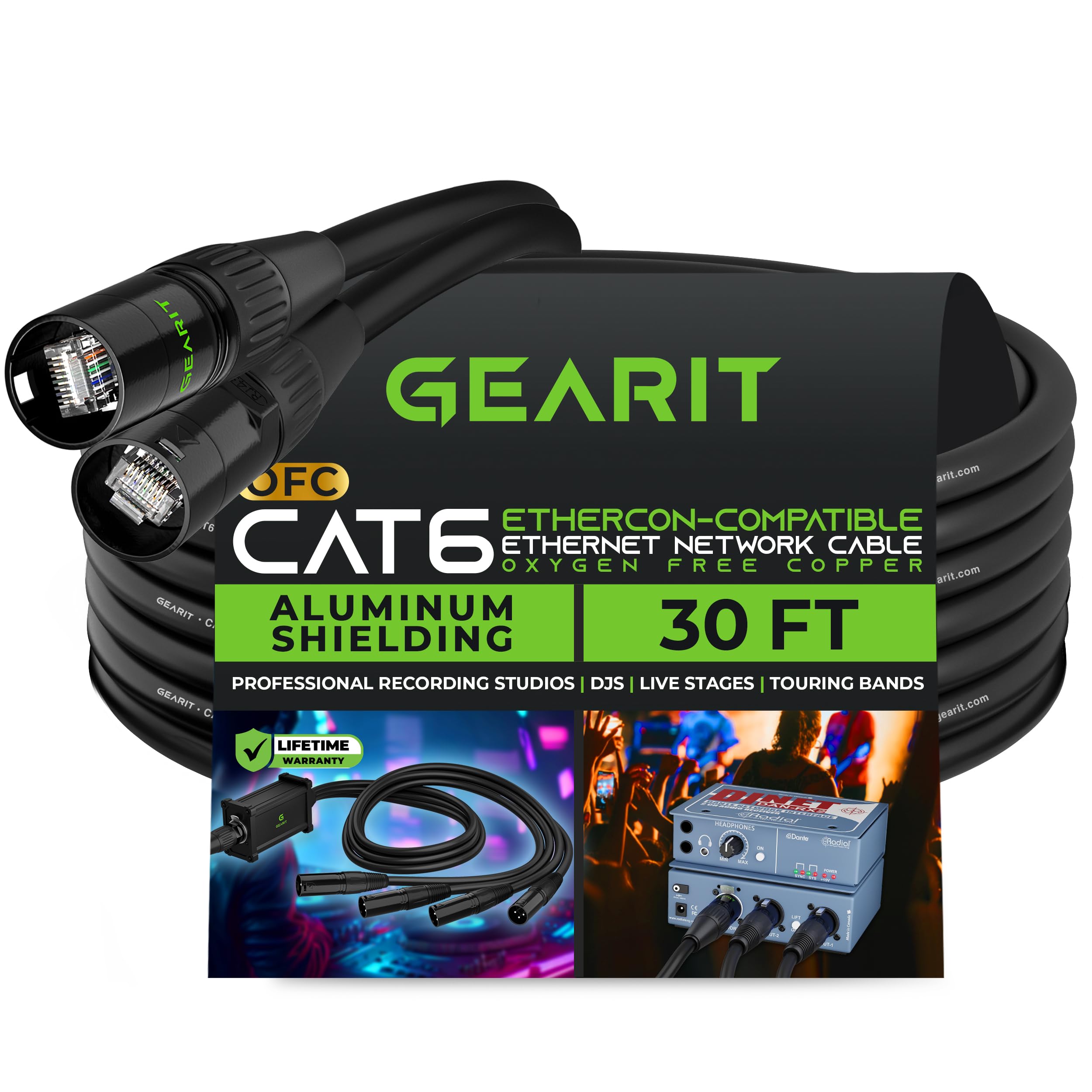 GearIT CAT6 Ethernet Cable, EtherCONCompatible (30 Feet) RJ45 Connectors for Pro Audio, Aluminum Shielded, Oxygen Free Copper 