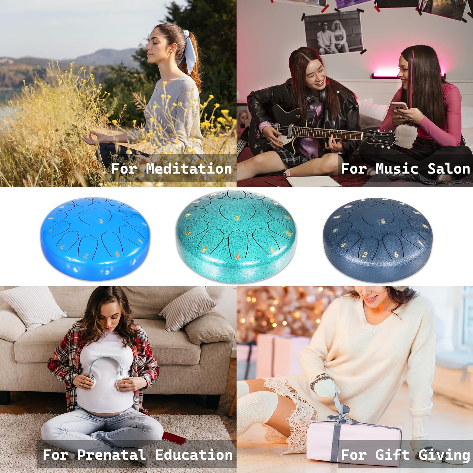 Ironkoi Steel Tongue Drum: 6.5-Inch 13-Tone Musical Percussion Instrument, Rain Drum For Outside - Turquoise