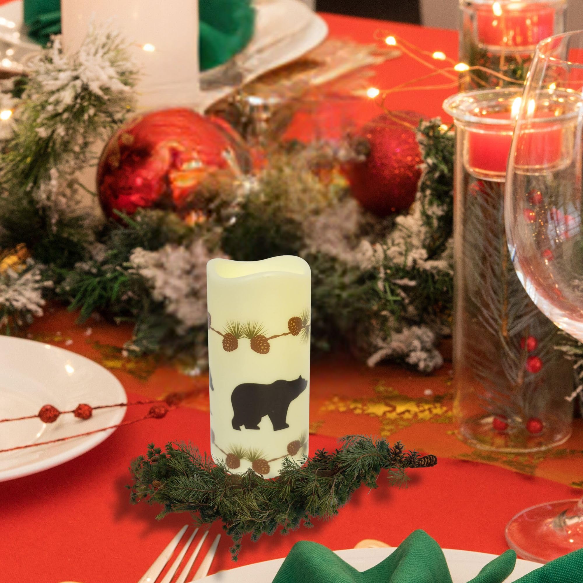 Bestgiftever Battery Operated Flameless Candle With Bear And Pinecone Design   Decorative Led Candle Light For Rustic Decor And