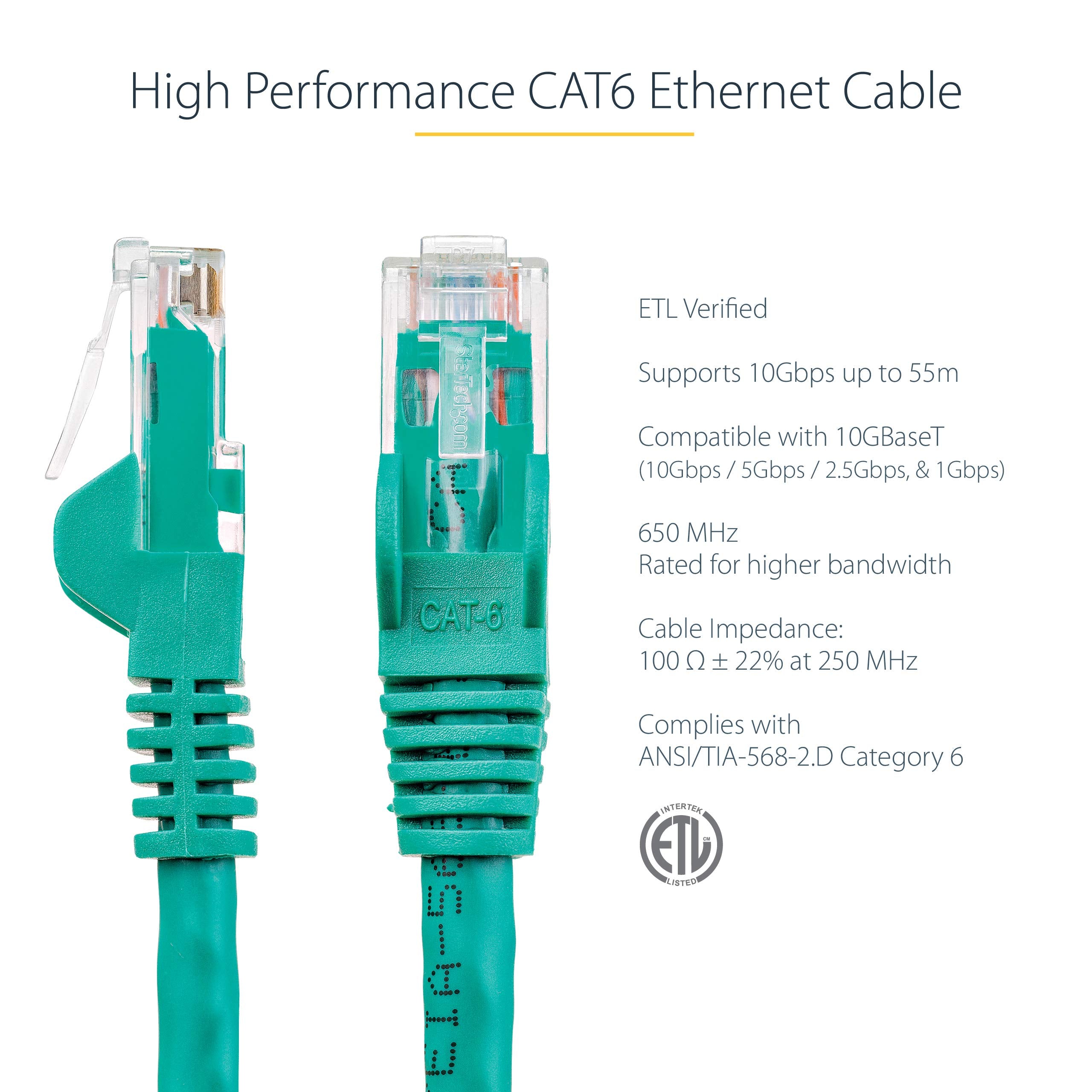 Startech.Com 125Ft Cat6 Ethernet Cable   Green Cat 6 Gigabit Ethernet Wire  650Mhz 100W Poe Rj45 Utp Network/Patch Cord Snagless