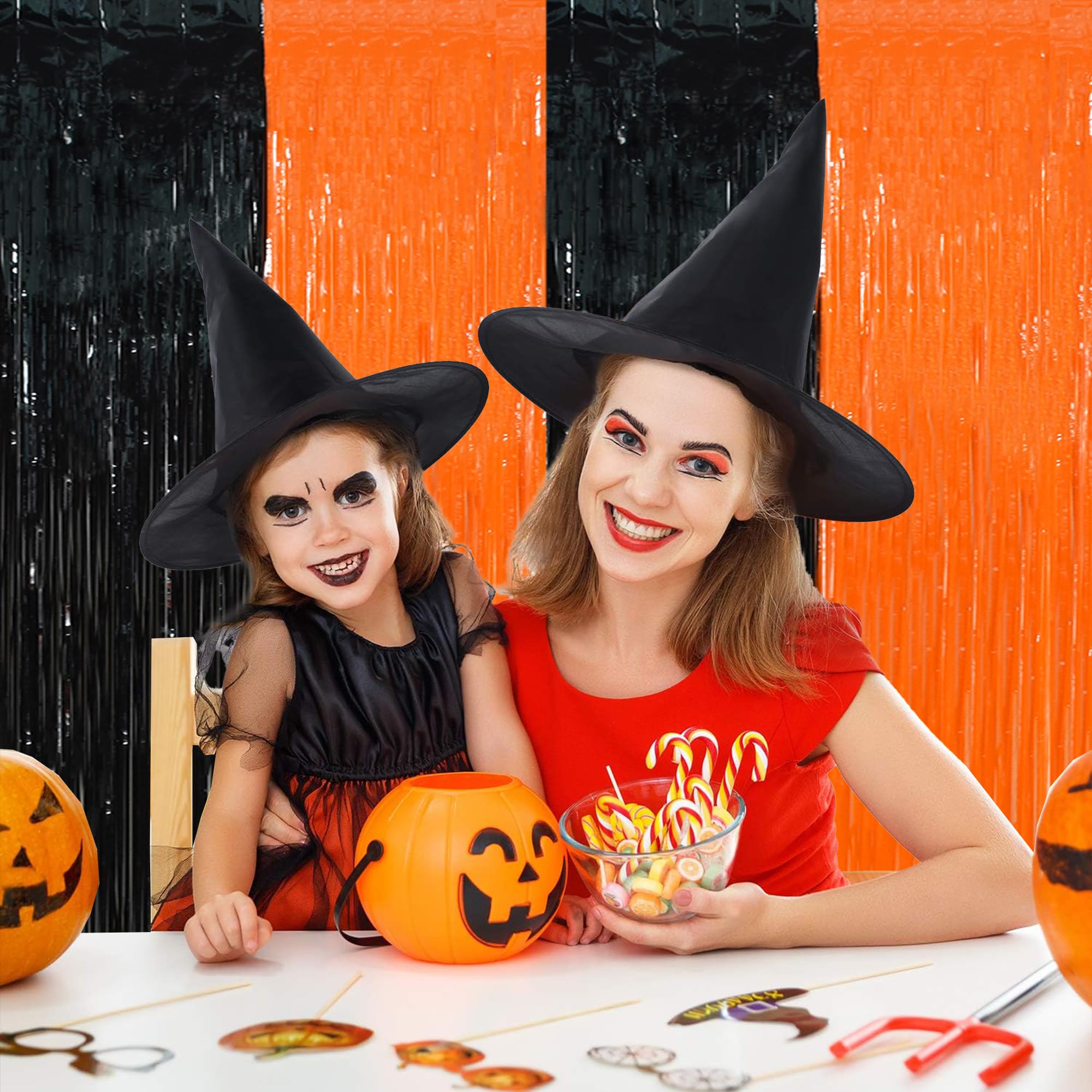 Beishida 2Pcs Orange Black Door Streamer Happy Halloween Backdrop Pumpkins Foil Fringe Tinsel Horry Party Curtains Backdrops For