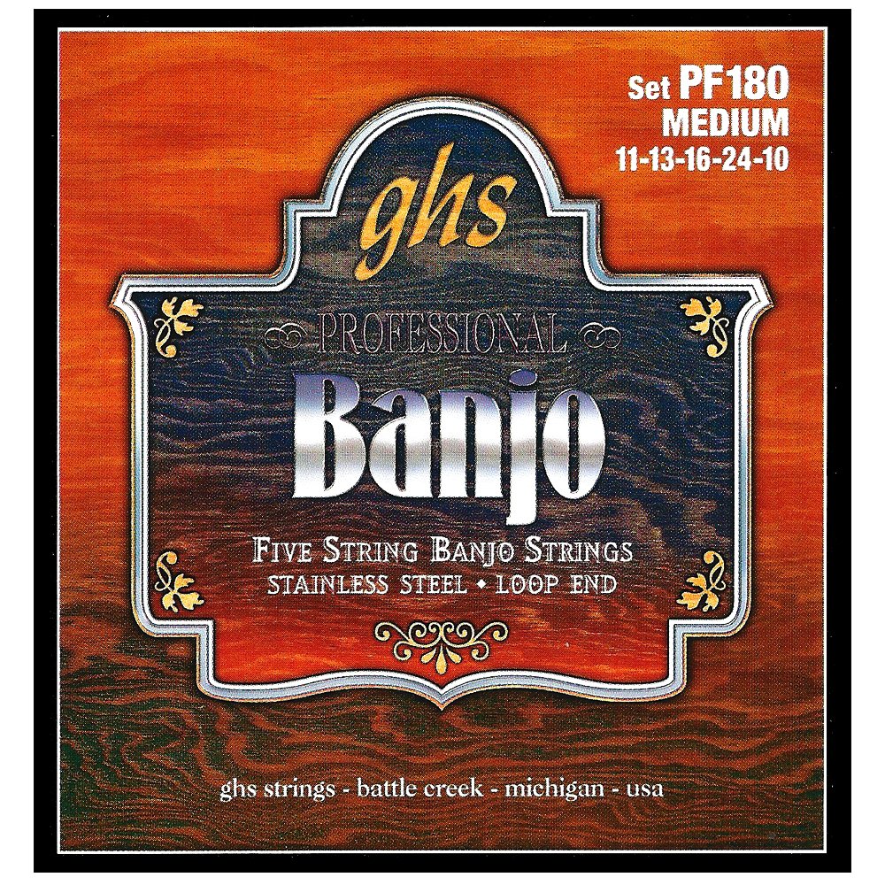 Ghs Strings Pf180 5 String Banjo Strings, Stainless Steel, Medium (11 24)