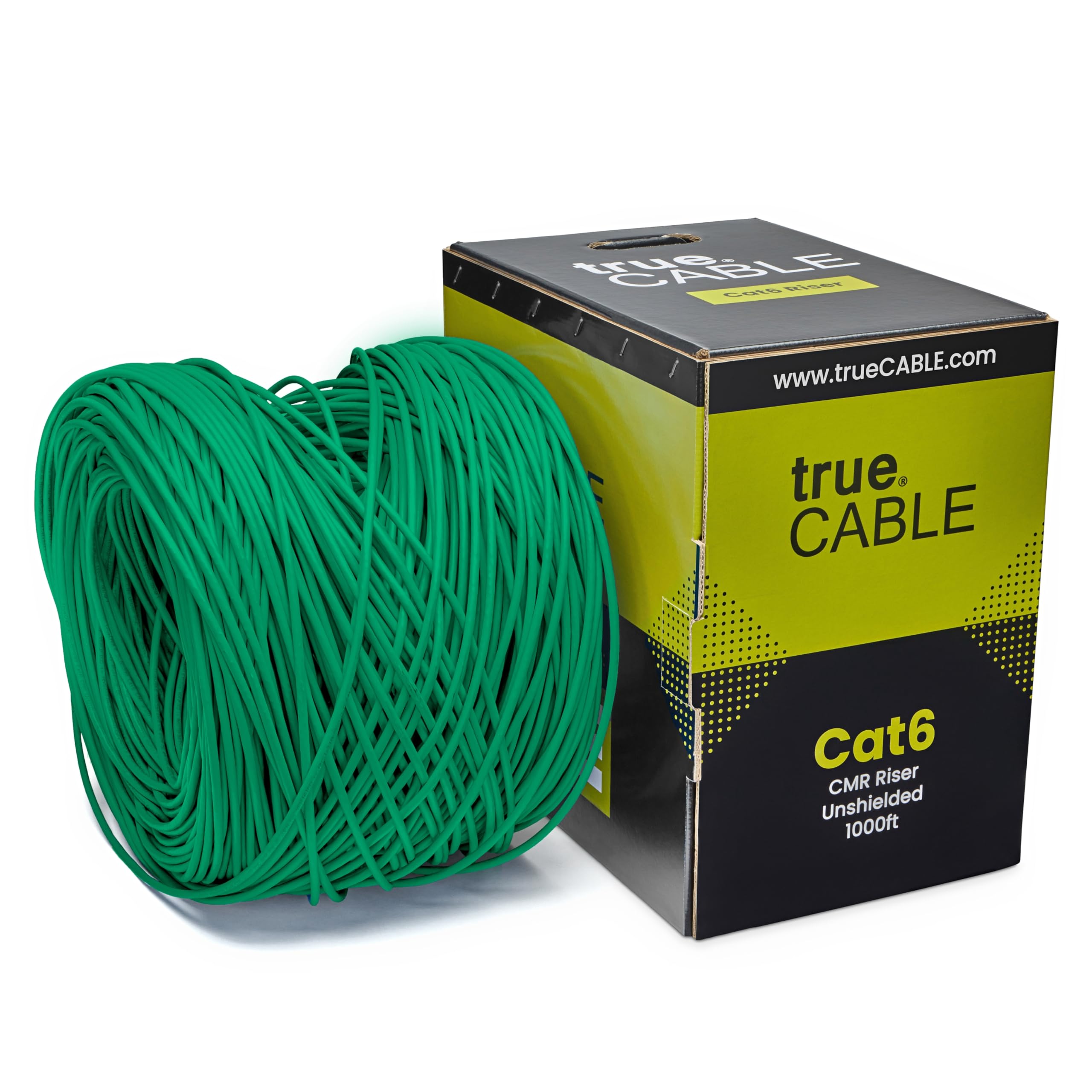 Truecable Cat6 Riser (Cmr), 1000Ft, Green, 23Awg 4 Pair Solid Bare Copper, 550Mhz, Poe++ (4Ppoe), Etl Listed, Unshielded Twisted Pair (Utp), Bulk Ethernet Cable