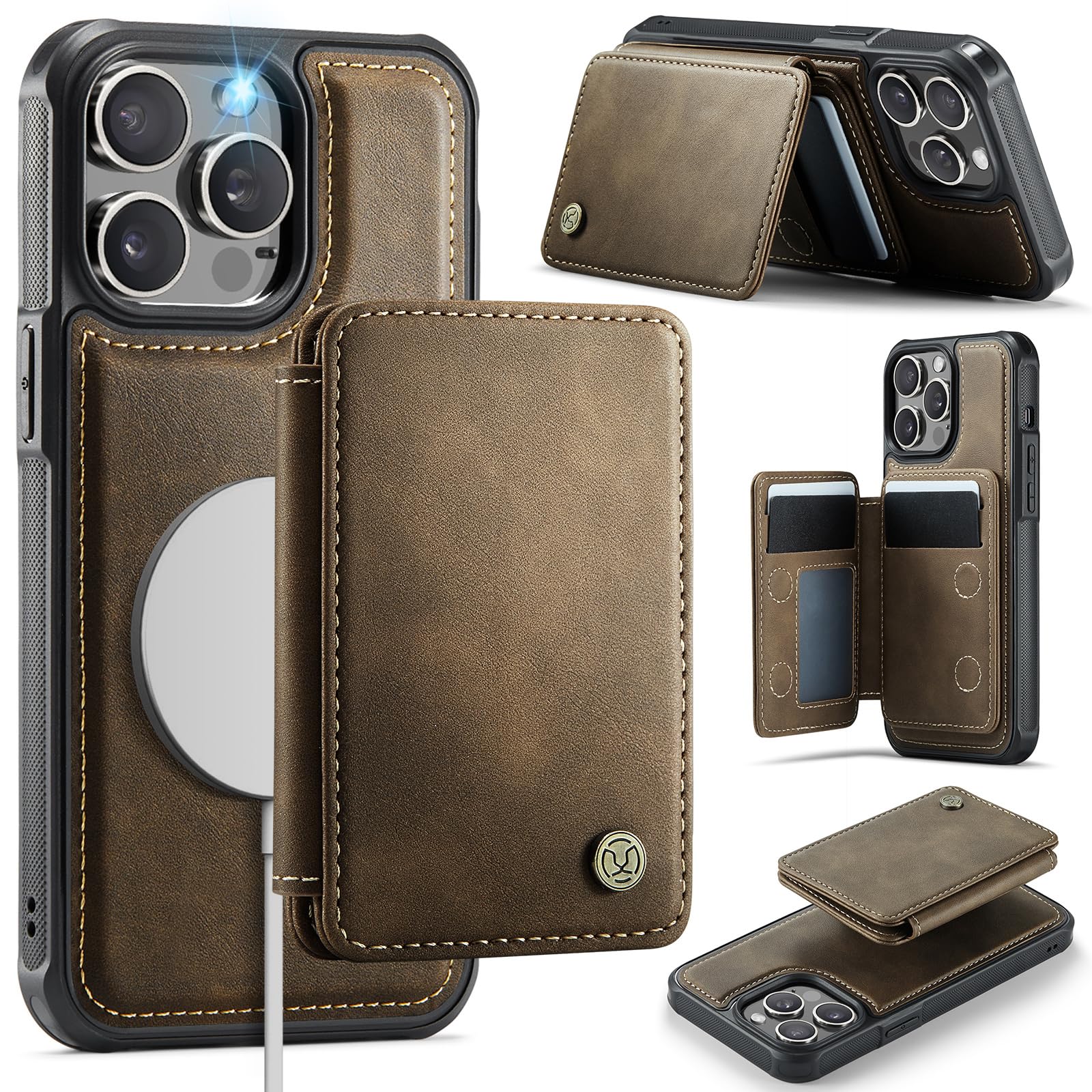 Usroom Compatible with Magsafe for iPhone 13 Pro Wallet Case Magnetic Card Holder, RFID Blocking 2 in 1 Detachable Kickstand Sho